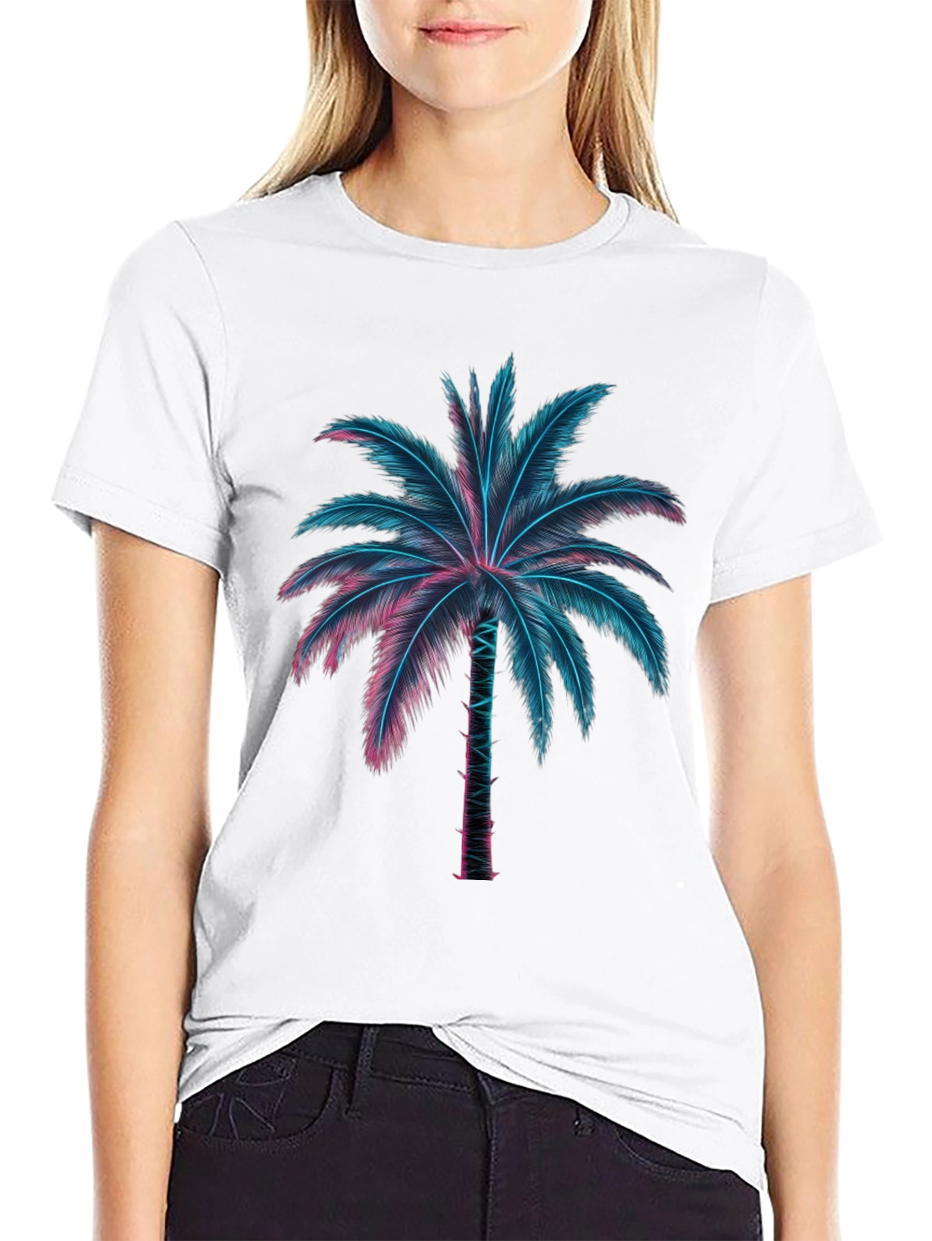 Black Neon Palm Tree Graphic Tee view 9
