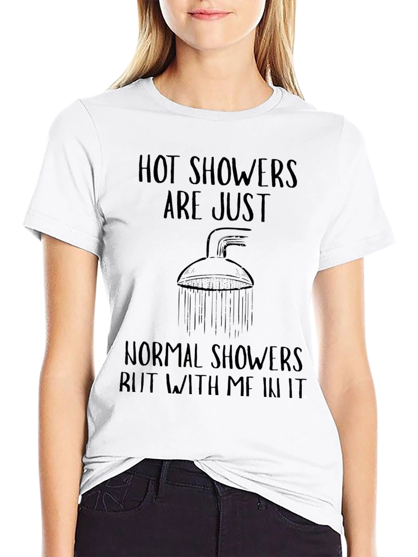 Black Humorous 'Hot Showers' Graphic Tee - Black view 9