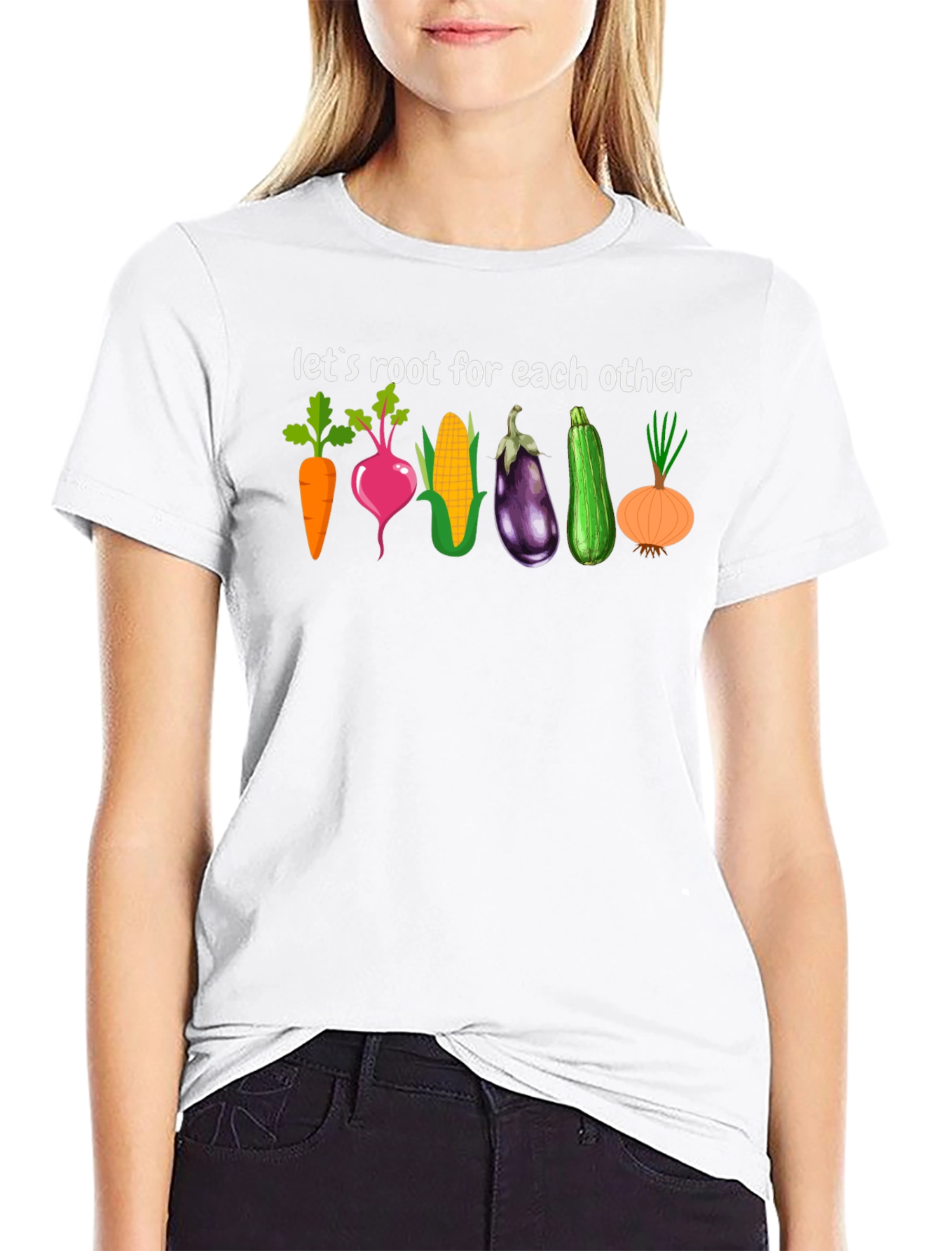 Black Vegetable Pun T-Shirt - Root for Each Other Graphic Tee view 9