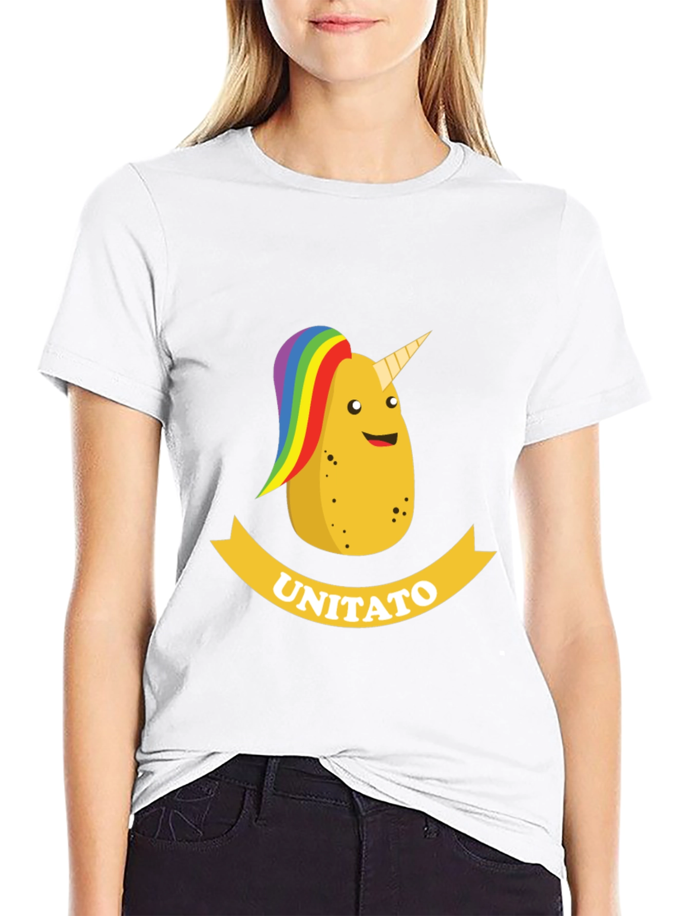 Black Unitato Potato Unicorn Black T-Shirt view 9