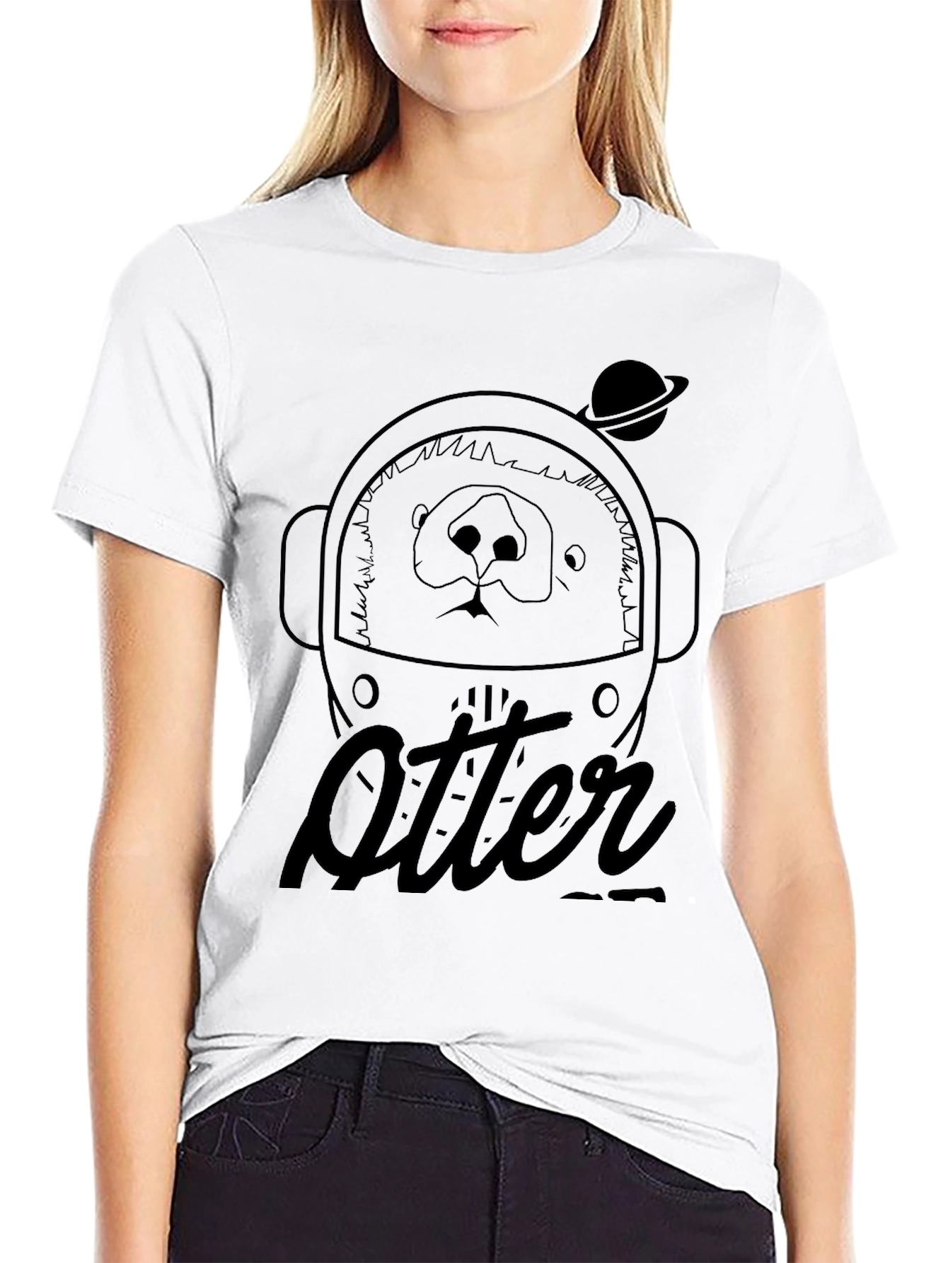Black Otter Astronaut Black Graphic T-Shirt view 9