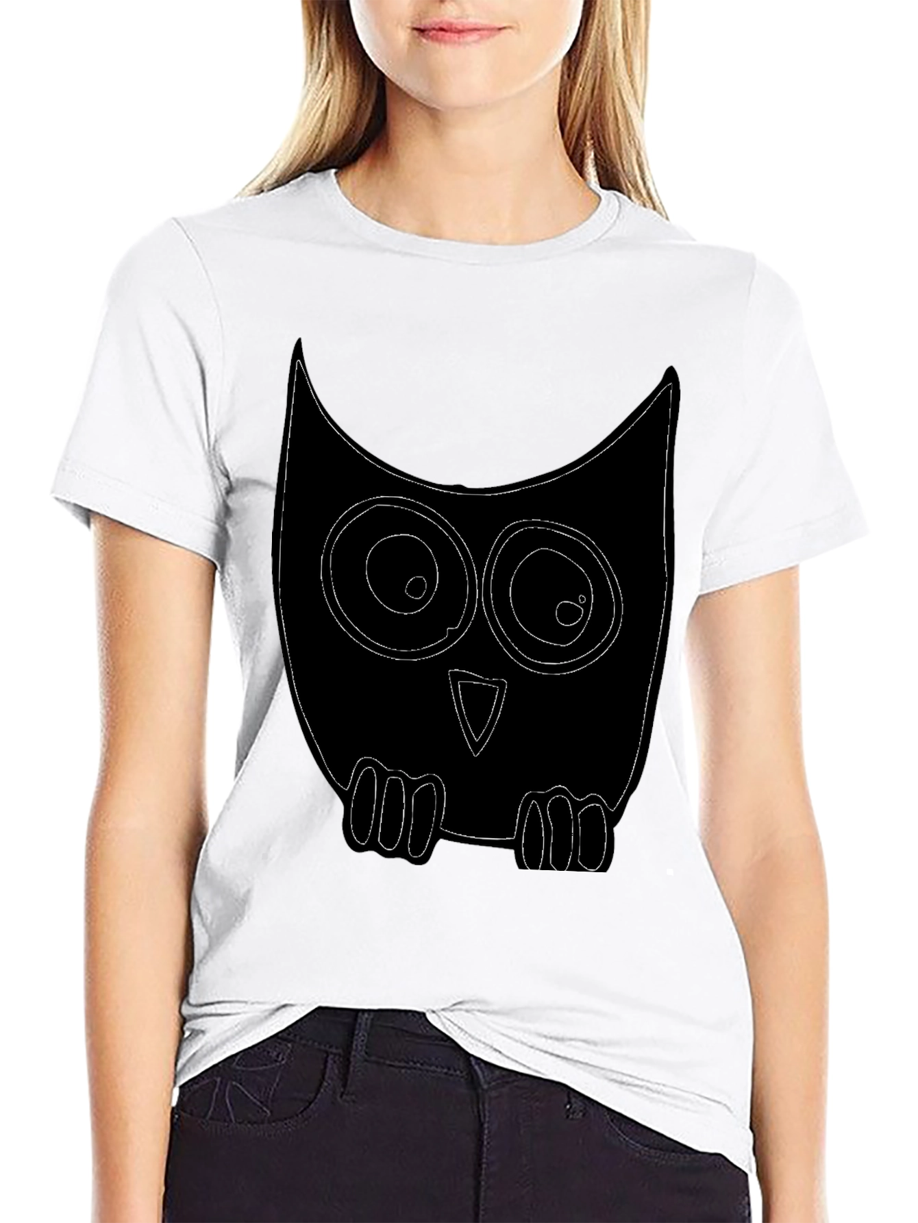 Black Owl Graphic Print Crew Neck T-Shirt view 9