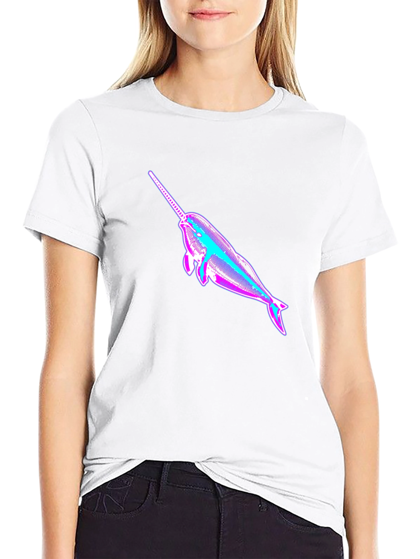 Black Narwhal Graphic Print Black T-Shirt view 9