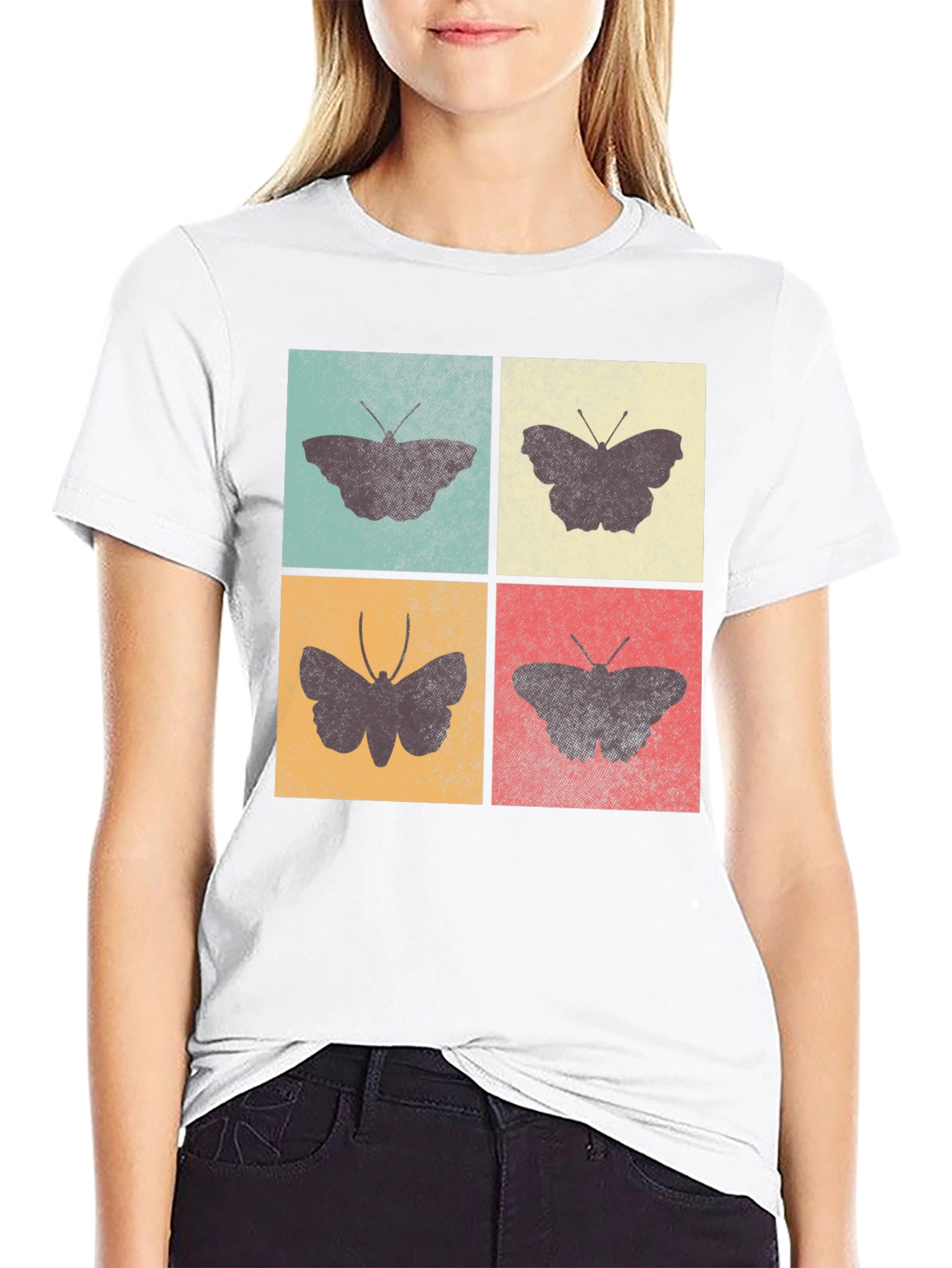Retro Butterfly Block Print Tee - Soft Cotton Casual Wear - 9