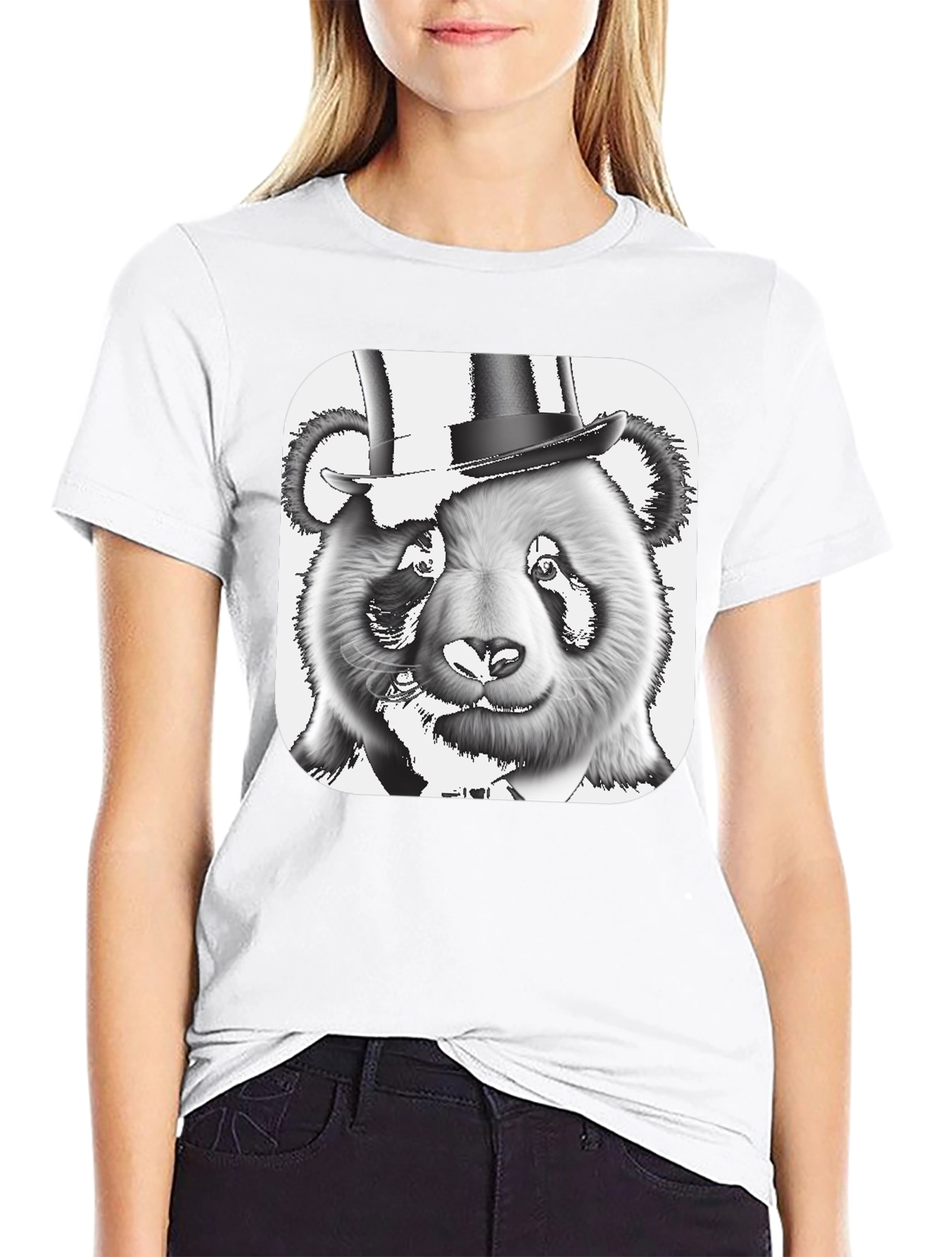 Black Panda Bear Top Hat T-Shirt - Stylish Graphic Tee view 9