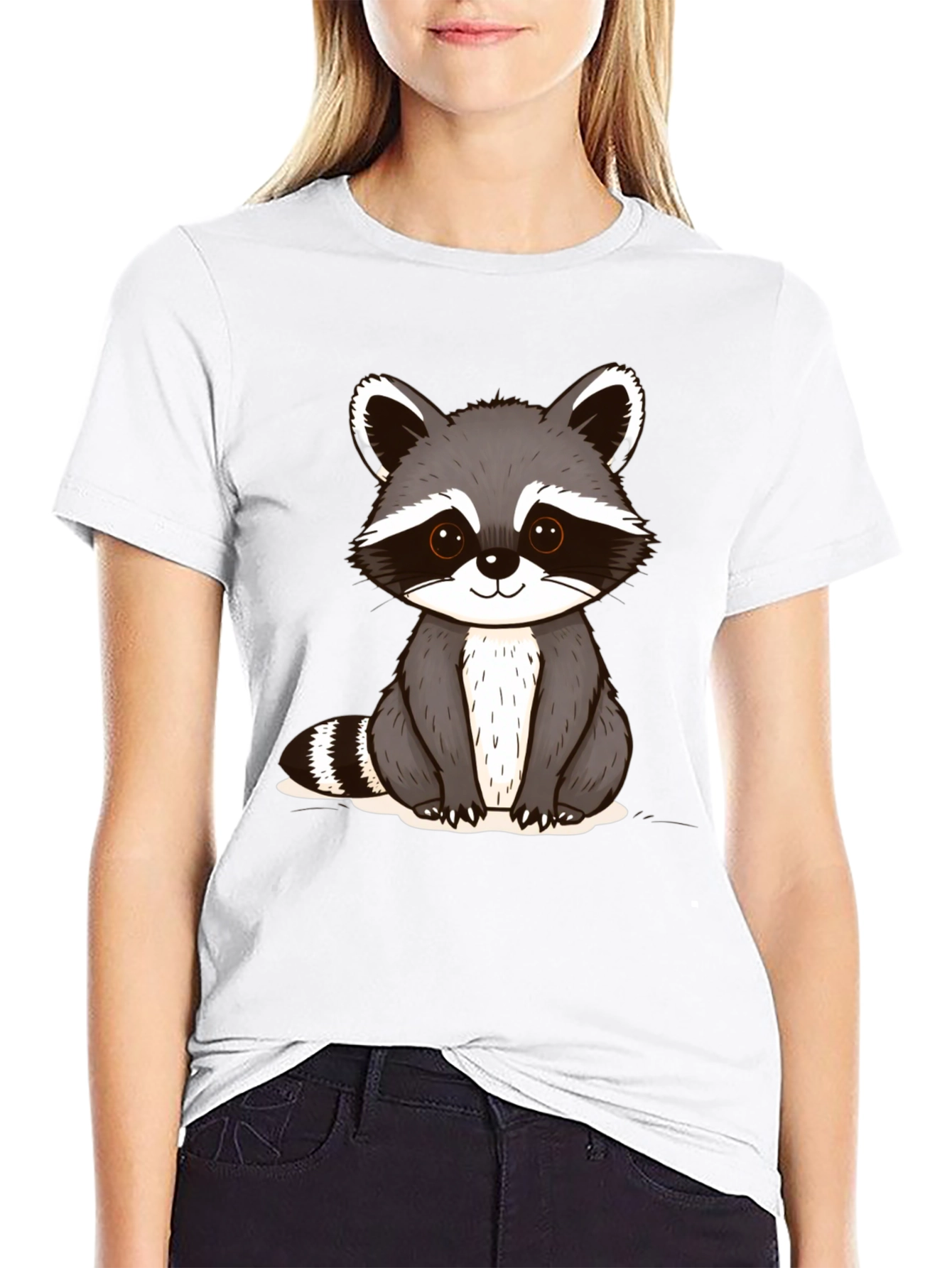 Black Cute Raccoon Graphic T-Shirt - Unisex Casual Tee view 9