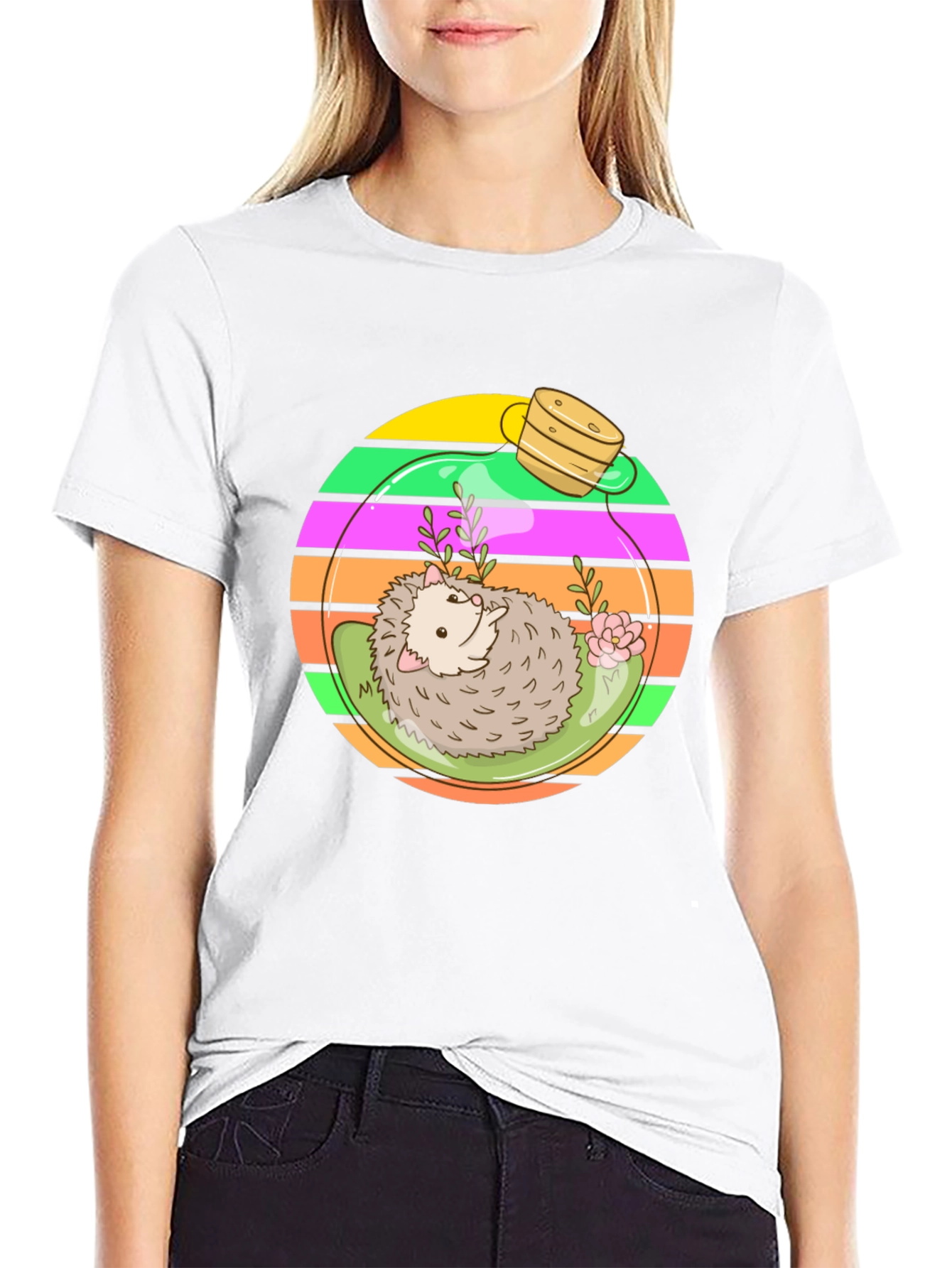 Black Hedgehog Terrarium Graphic Tee - Novelty T-Shirt view 9