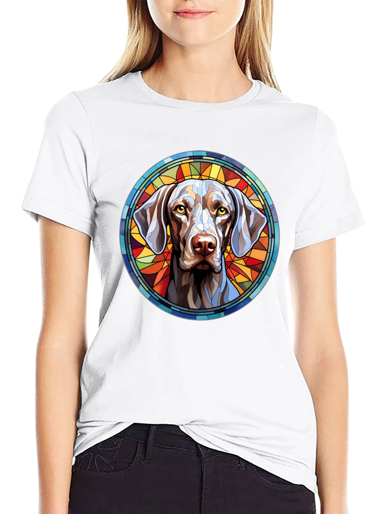 Black Dog Portrait Stained Glass Style Graphic Tee view 9