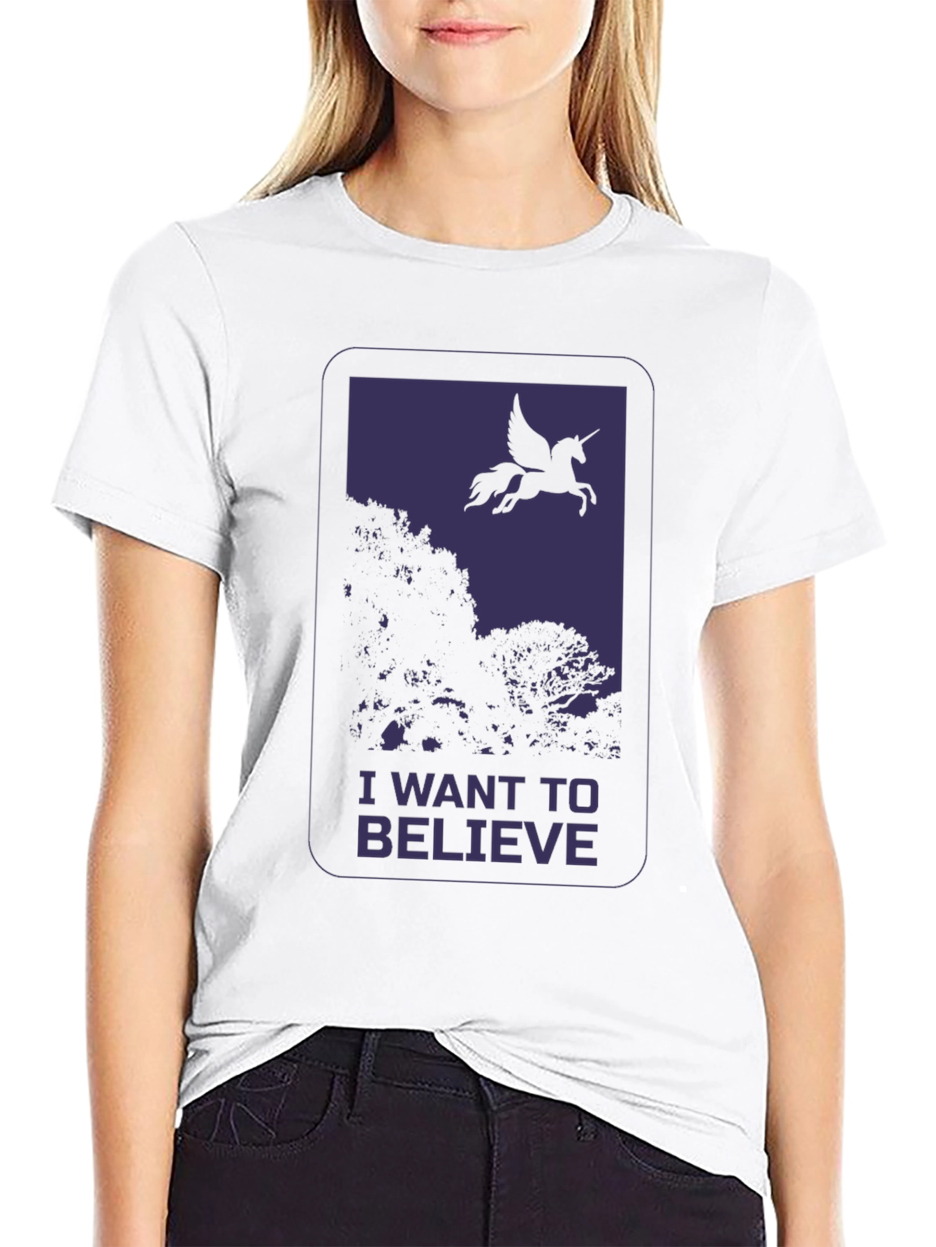Black I Want to Believe Pegasus Graphic T-Shirt view 9
