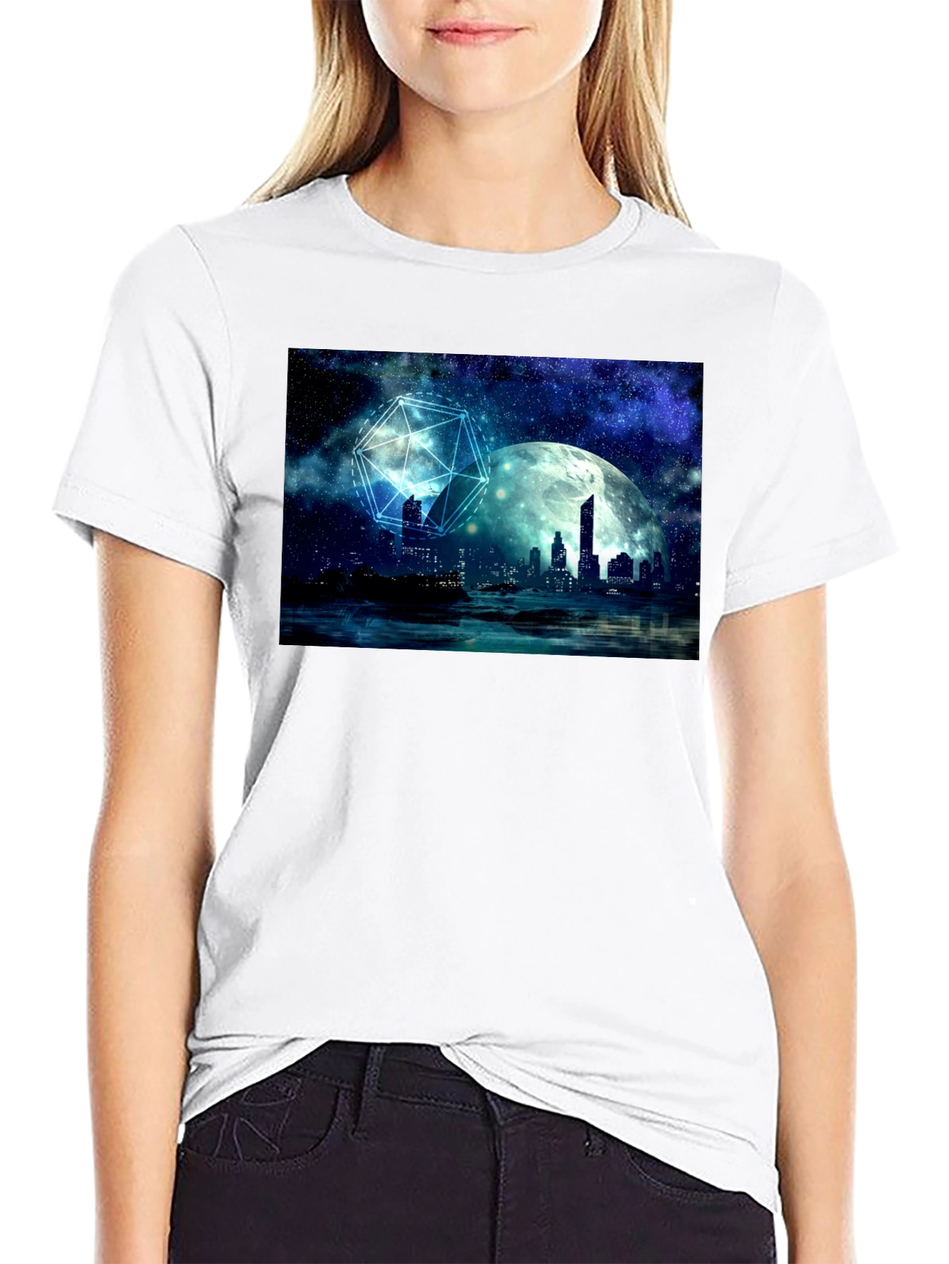 Black Celestial Cityscape Graphic Tee view 9
