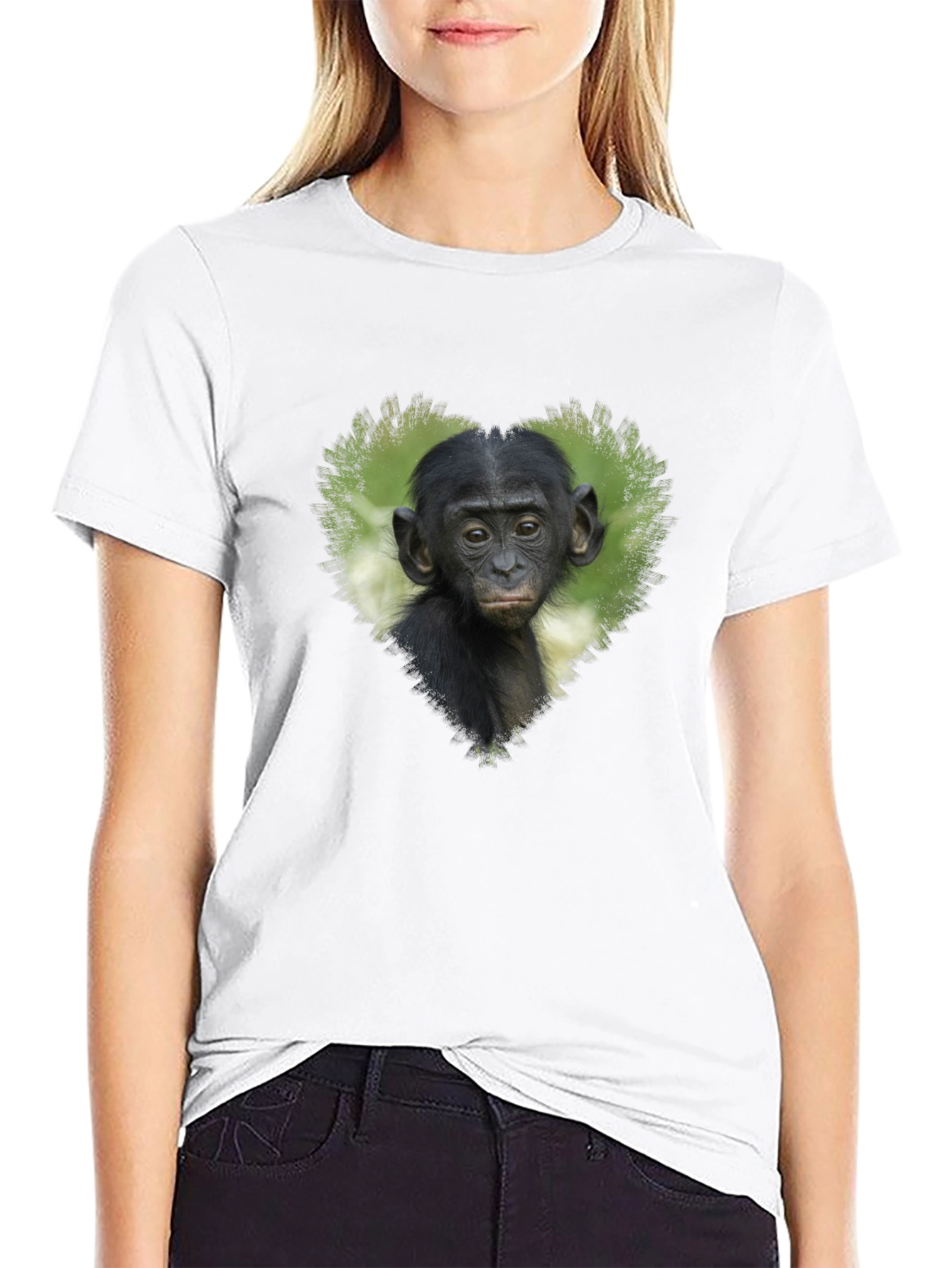 Black Bonobo Heart T-Shirt - Black Cotton Tee view 9