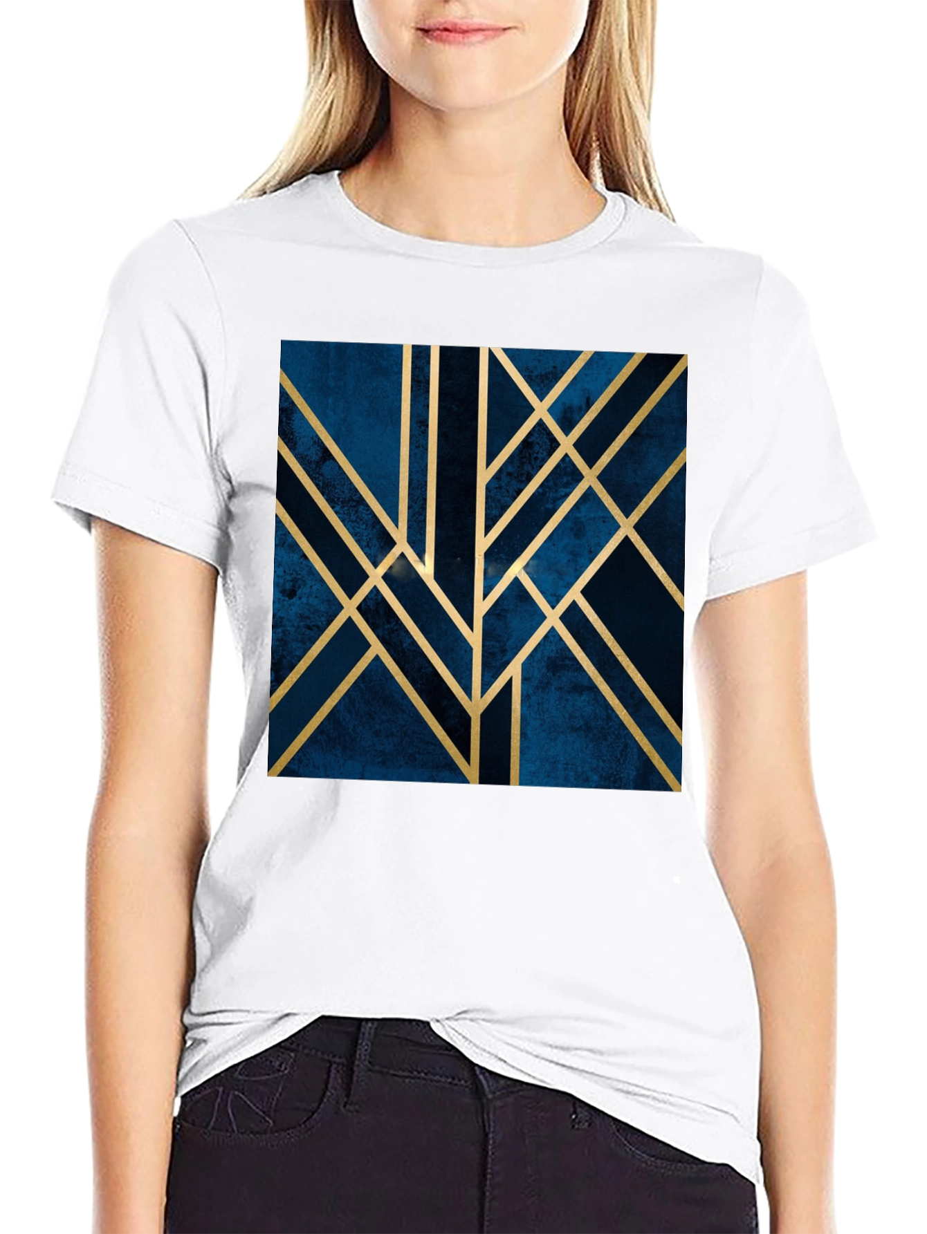 Black Geometric Art Deco Graphic Tee - Modern Style Shirt view 9