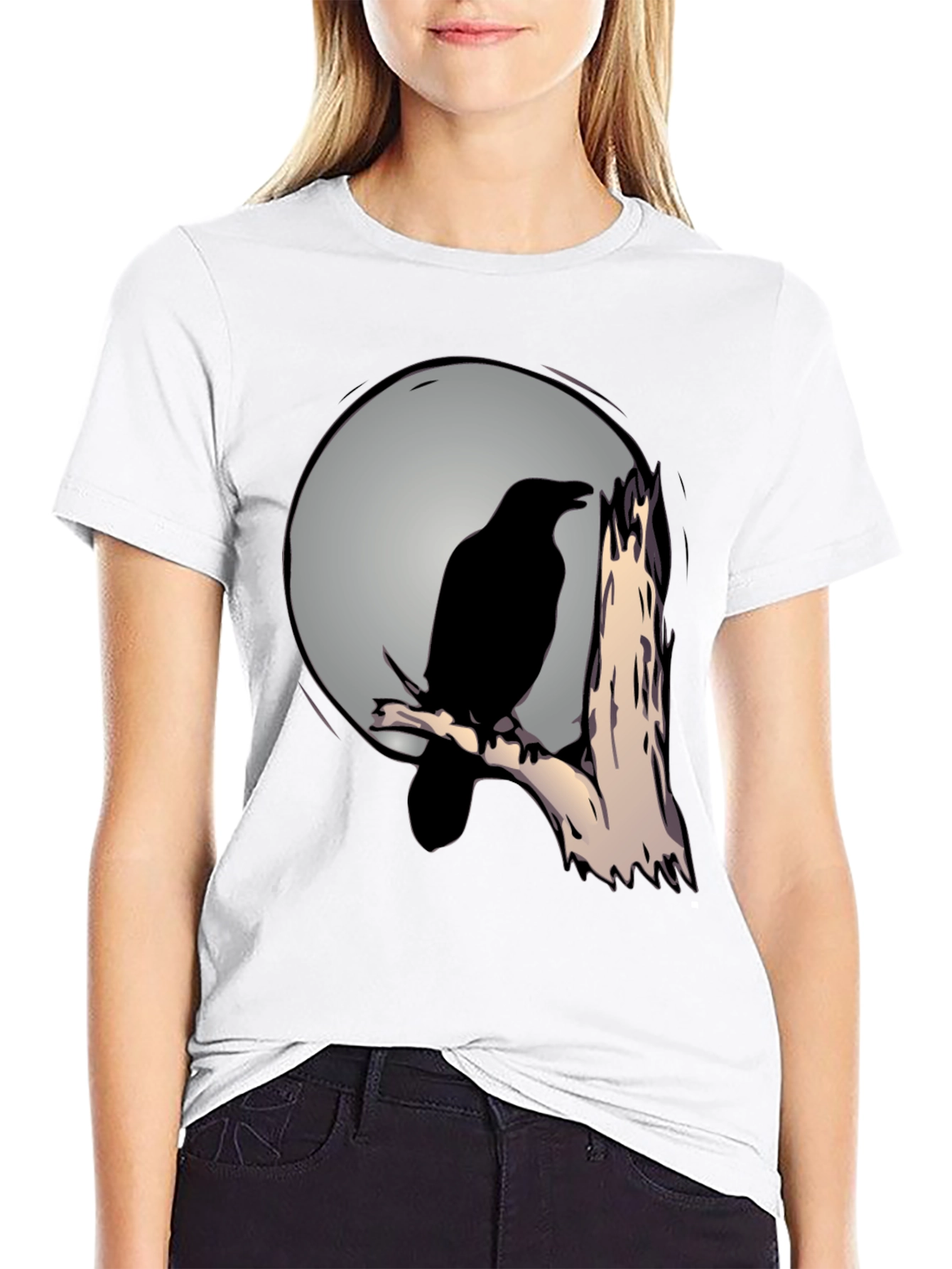 Black Raven on Moonlit Branch T-Shirt - Dark Aesthetic Tee view 9