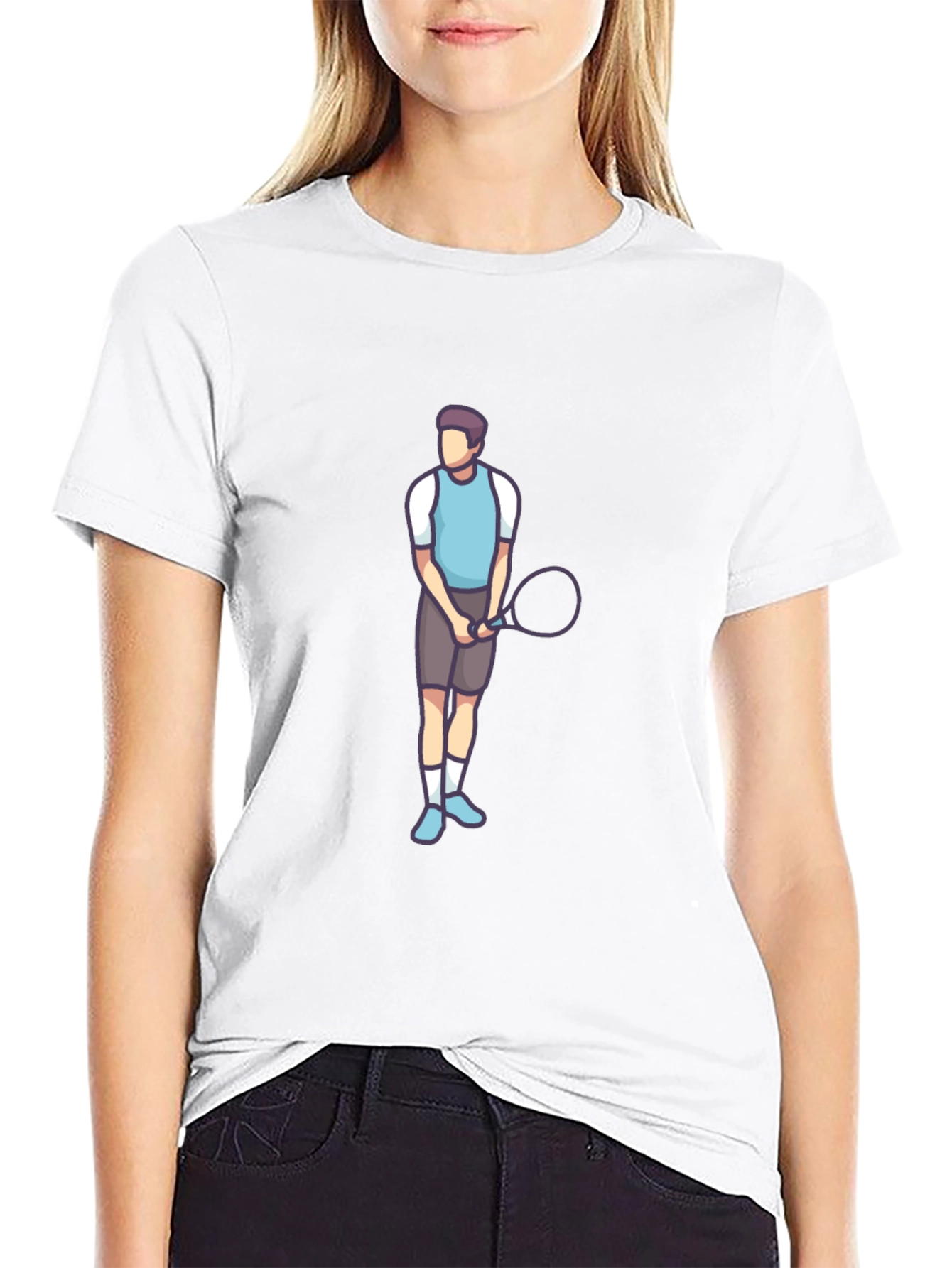 Black Tennis Player Graphic Tee - Black Cotton Blend view 9