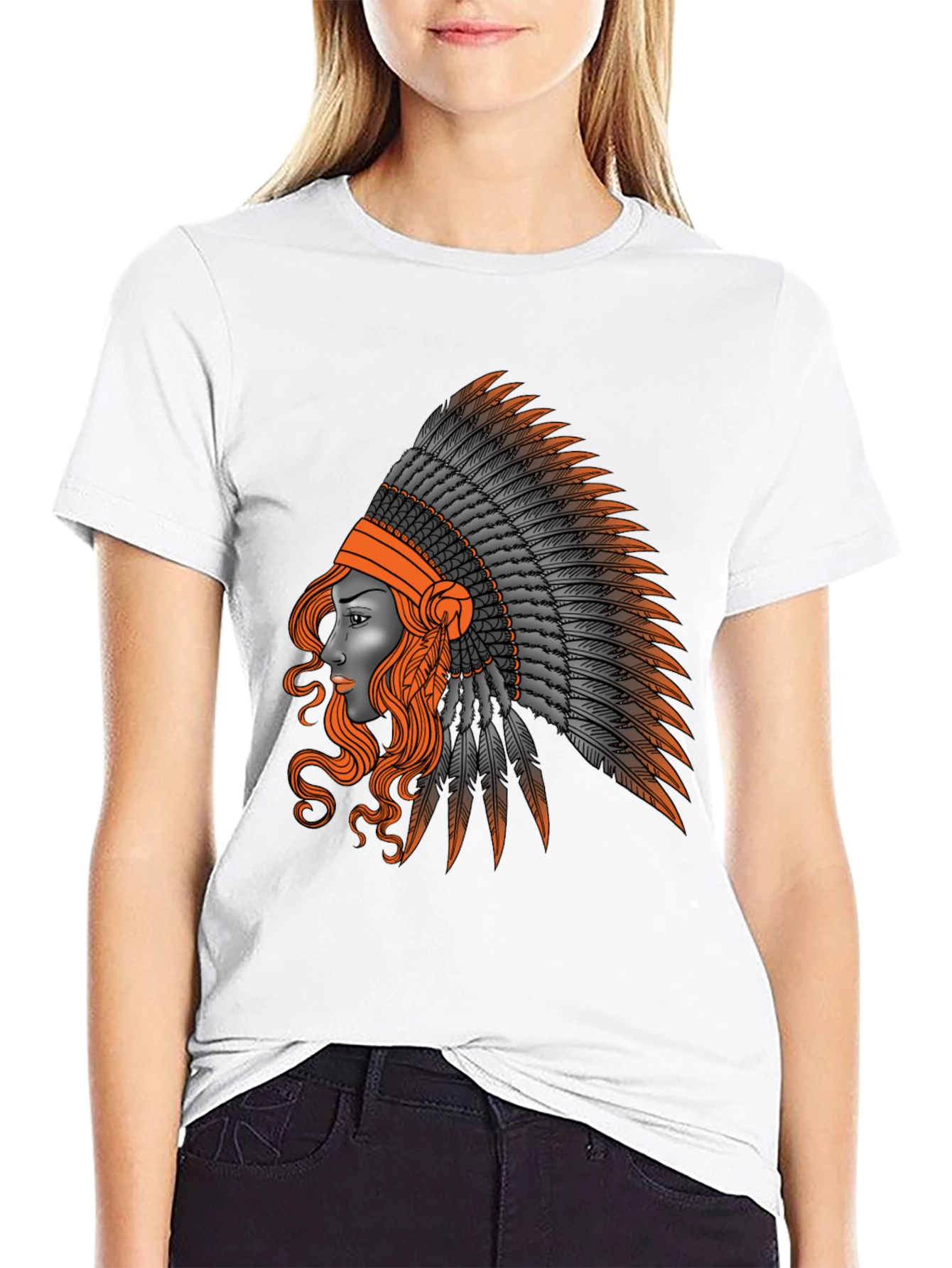 Black Native American Headdress Graphic T-Shirt view 9