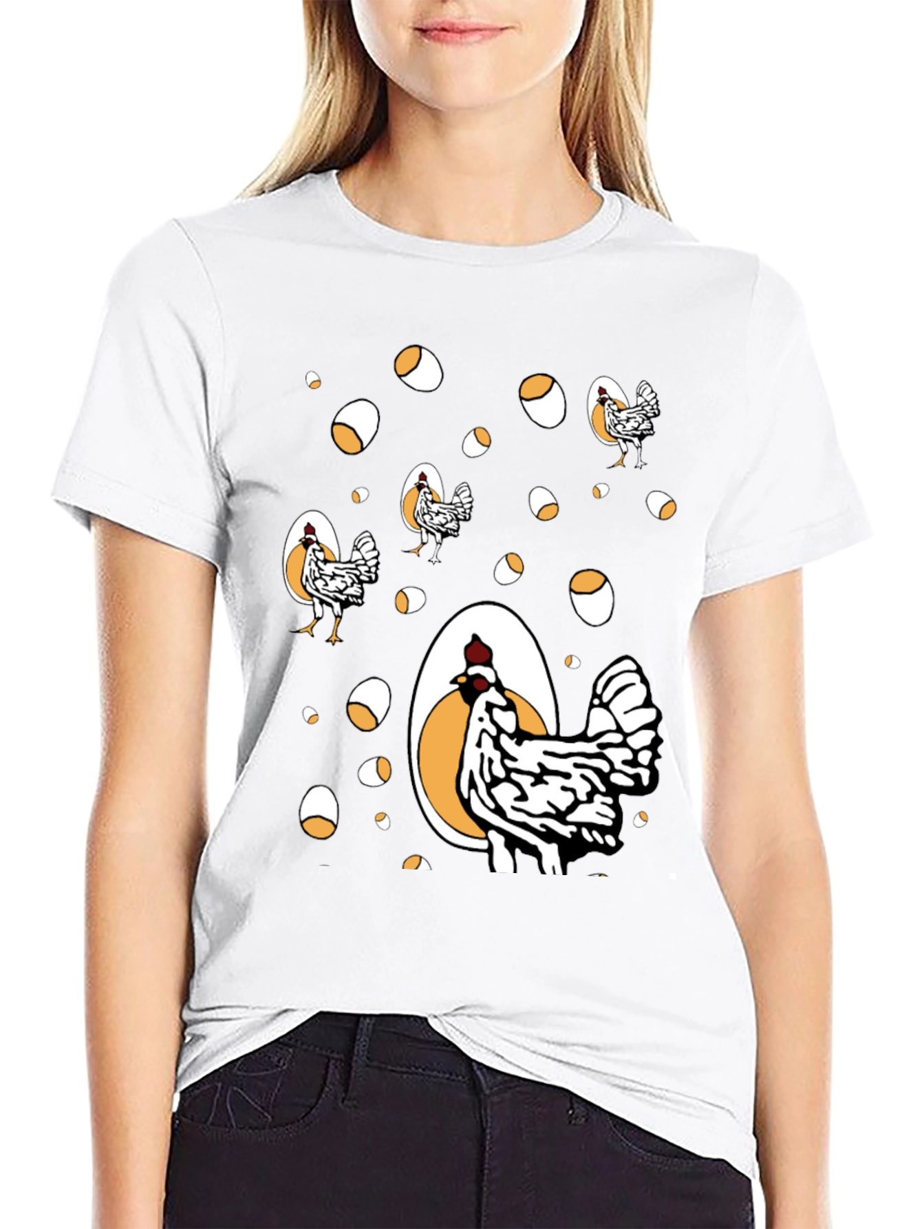 Black Funny Chicken & Egg Graphic Tee view 9
