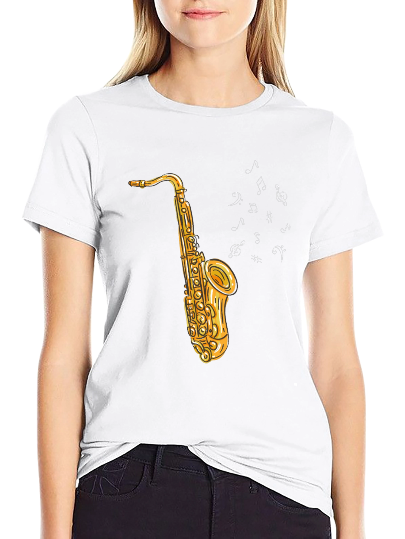 Black Saxophone Graphic Tee - Musical Notes Design view 9