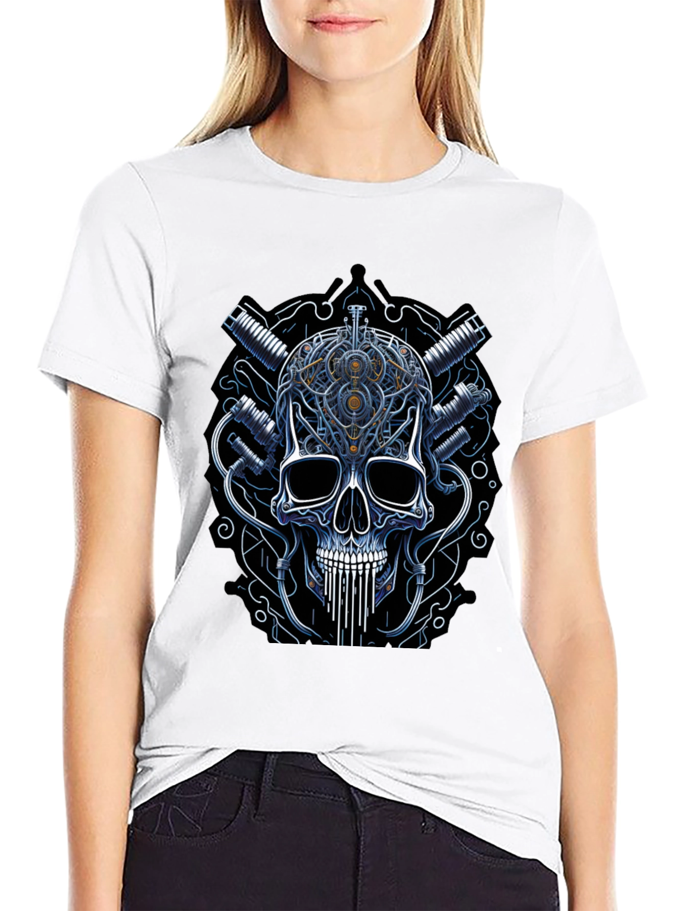 Black Steampunk Skull Graphic Tee - Black view 9