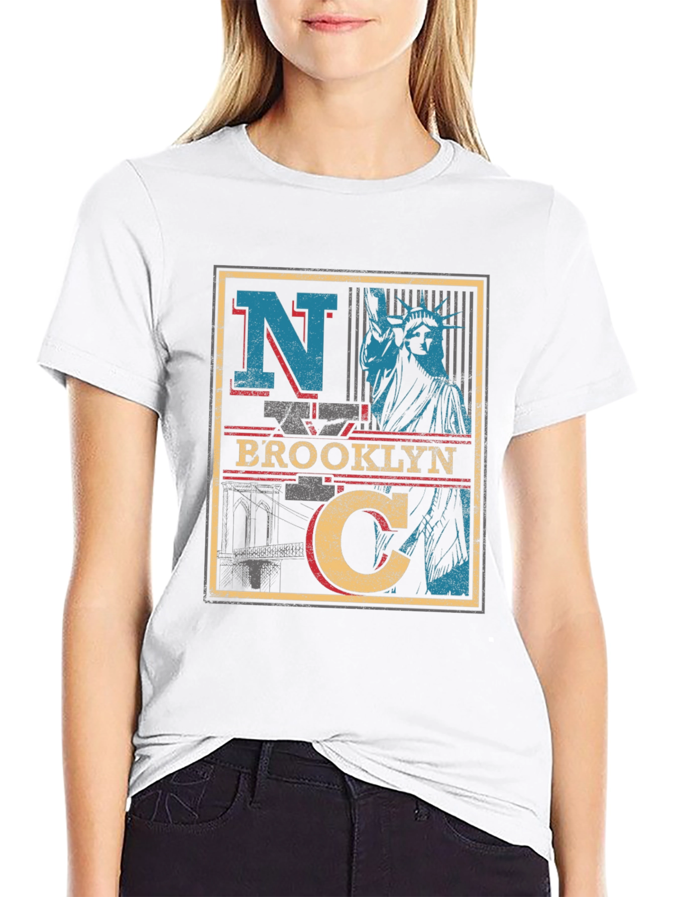 Black NYC Brooklyn Statue of Liberty Black T-Shirt view 9