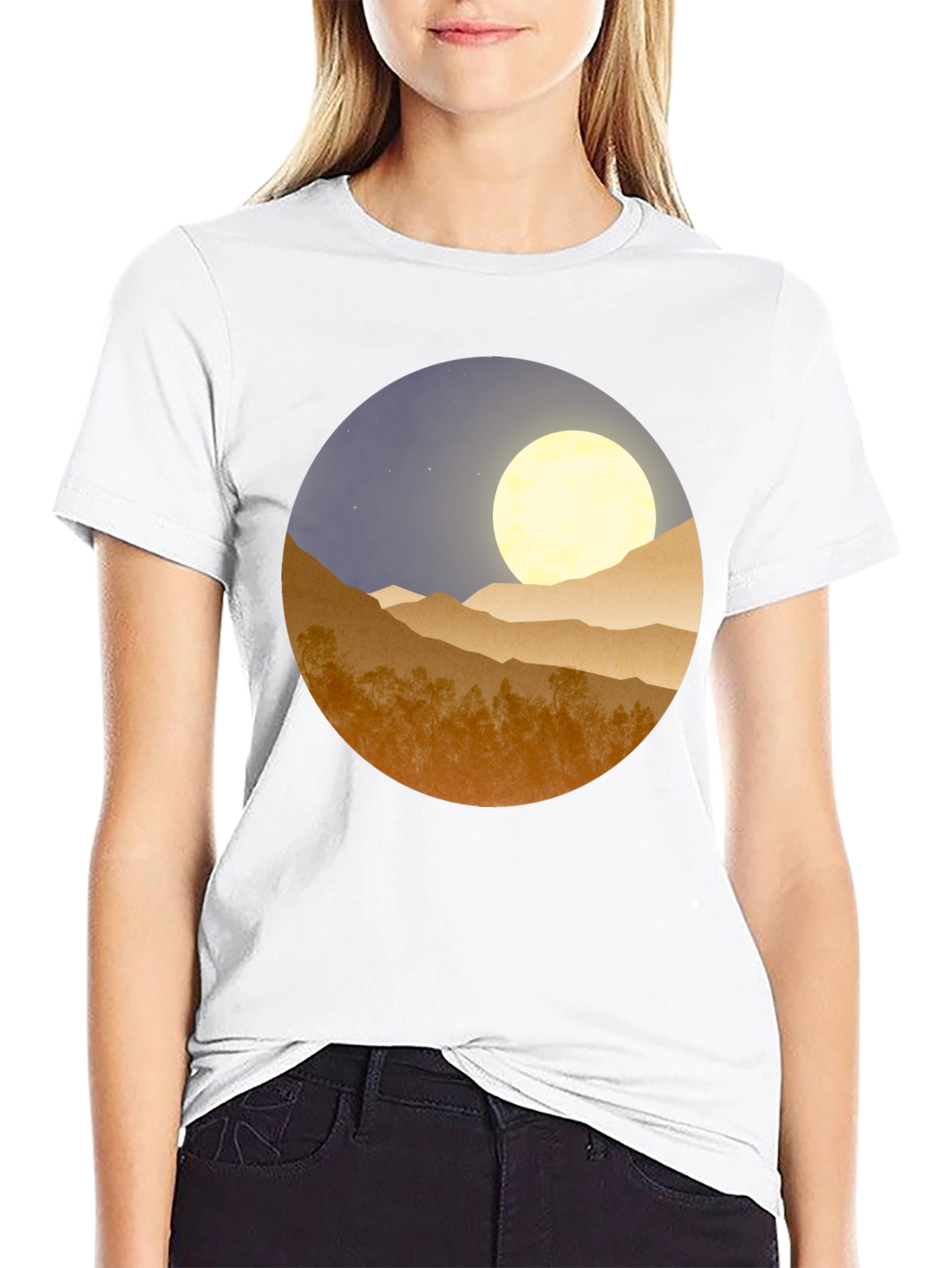 Black Moonlit Mountain Graphic Tee - Soft Black Cotton Blend view 9