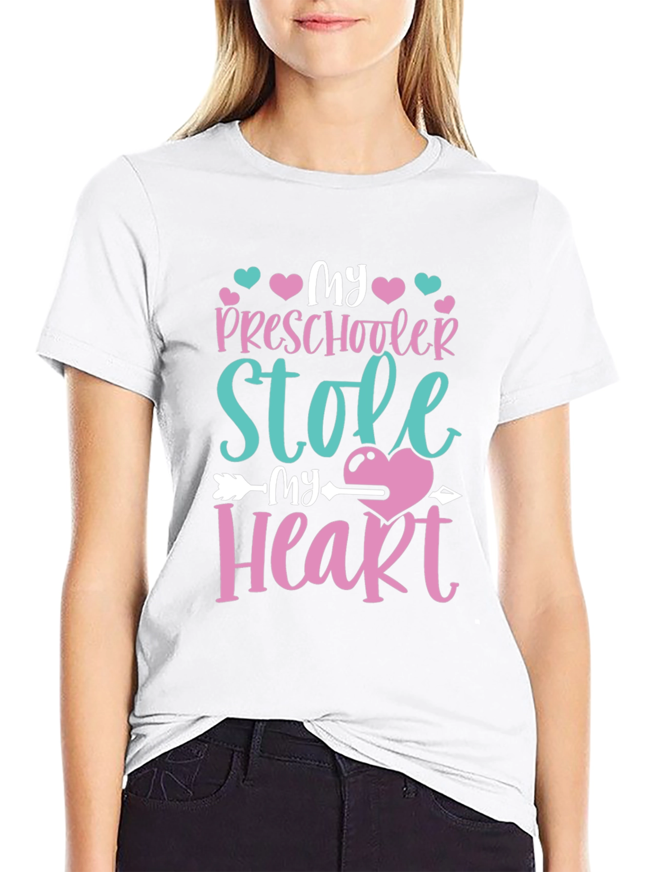 Black My Preschooler Stole My Heart T-Shirt view 9