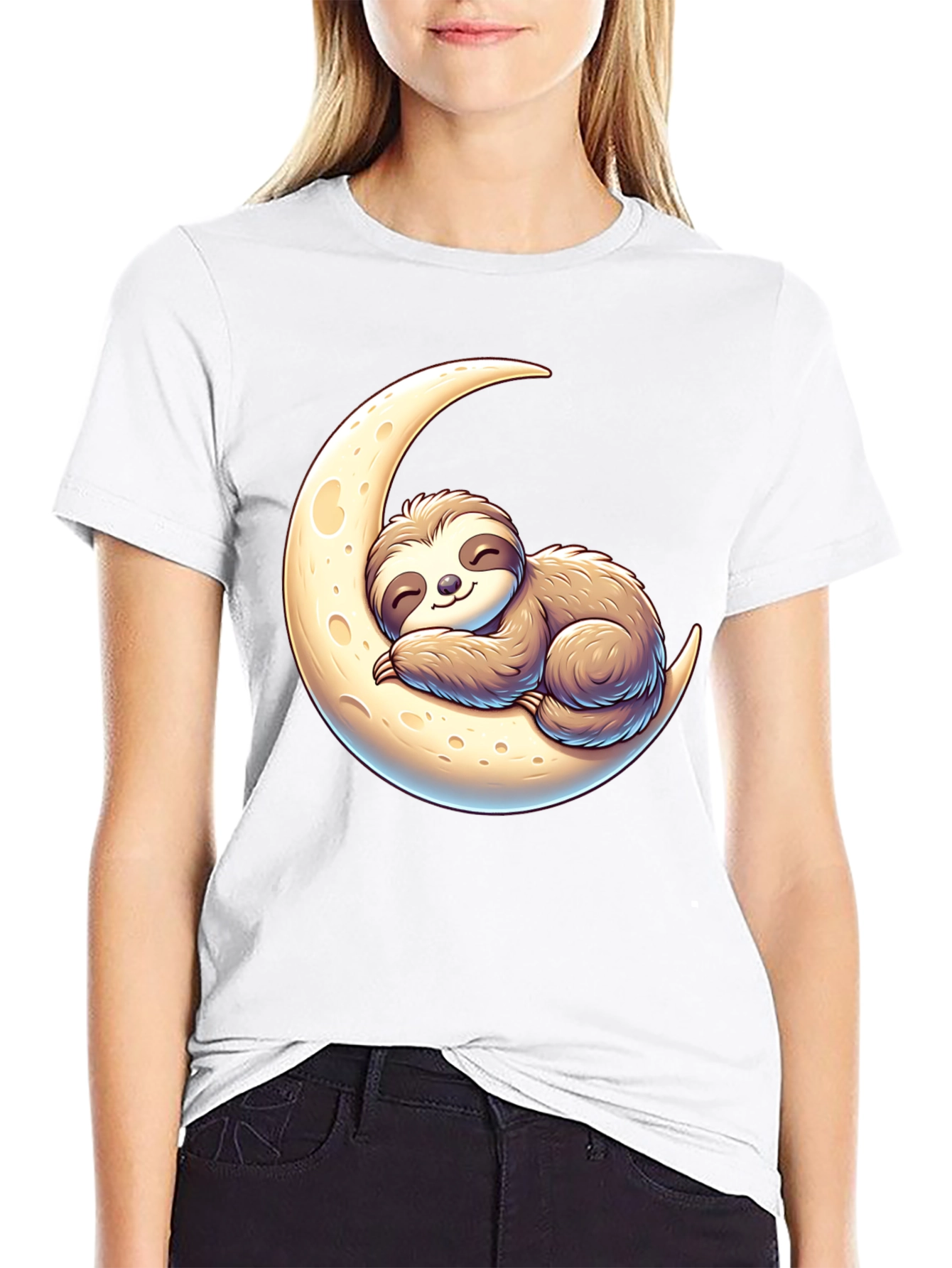 Black Sloth on Moon Graphic Tee - Relaxed Fit view 9