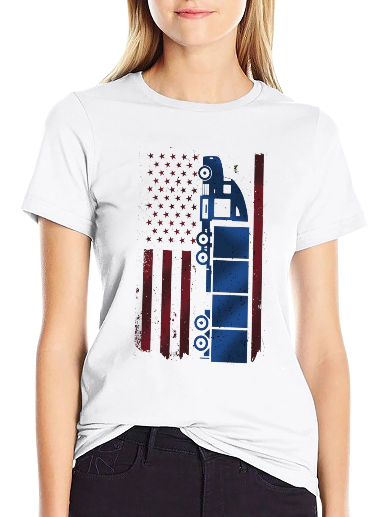 Black American Flag Trucker T-Shirt view 9