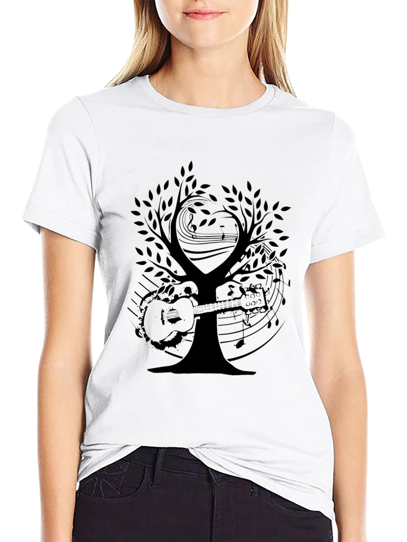 Black Musical Tree Graphic Tee - Black Cotton T-Shirt view 9