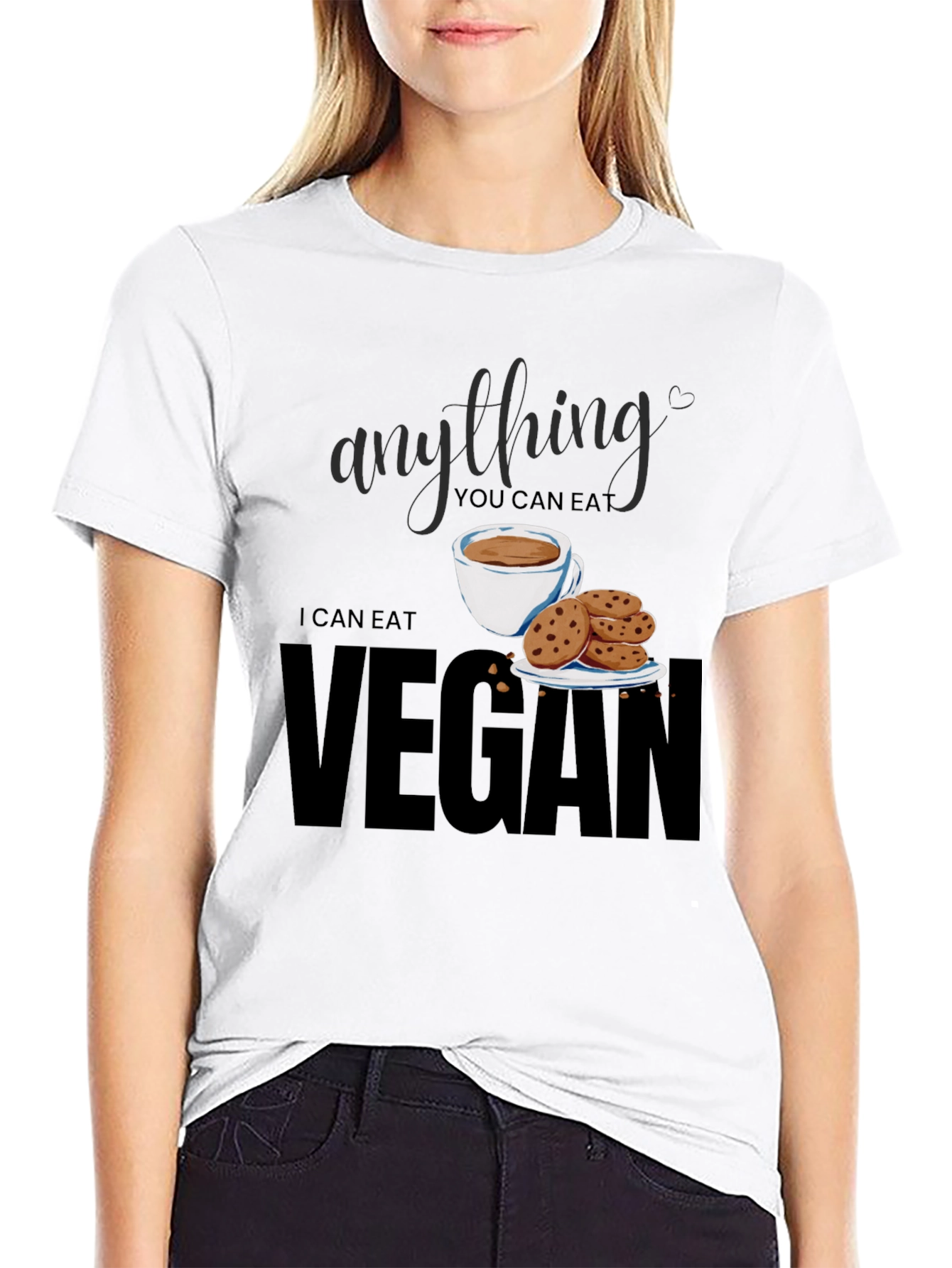 Black Vegan T-Shirt - Anything You Can Eat I Can Eat Vegan view 9