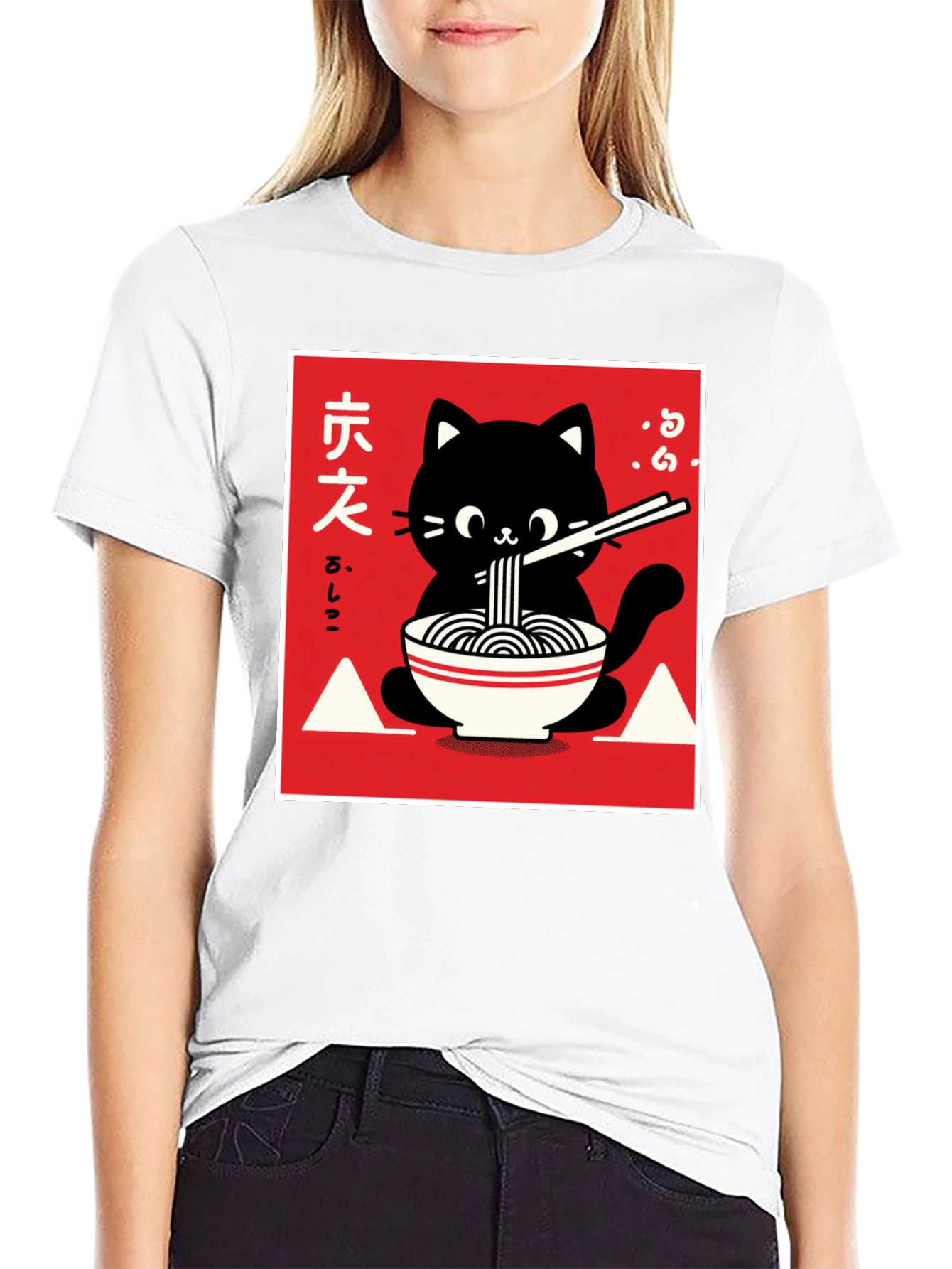 Black Ramen Cat Graphic T-Shirt - Black view 9