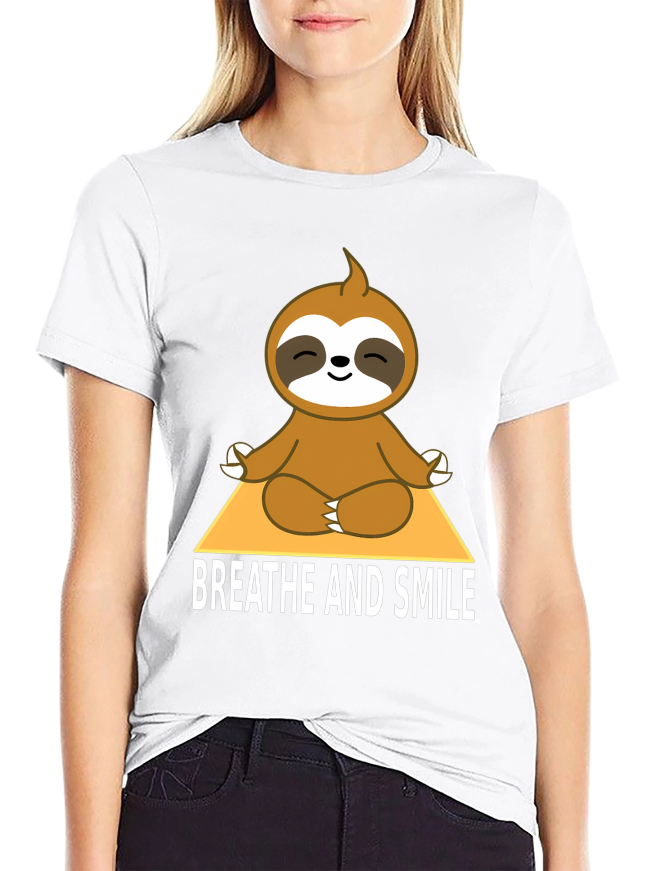 Black Meditating Sloth T-Shirt - Breathe and Smile view 9