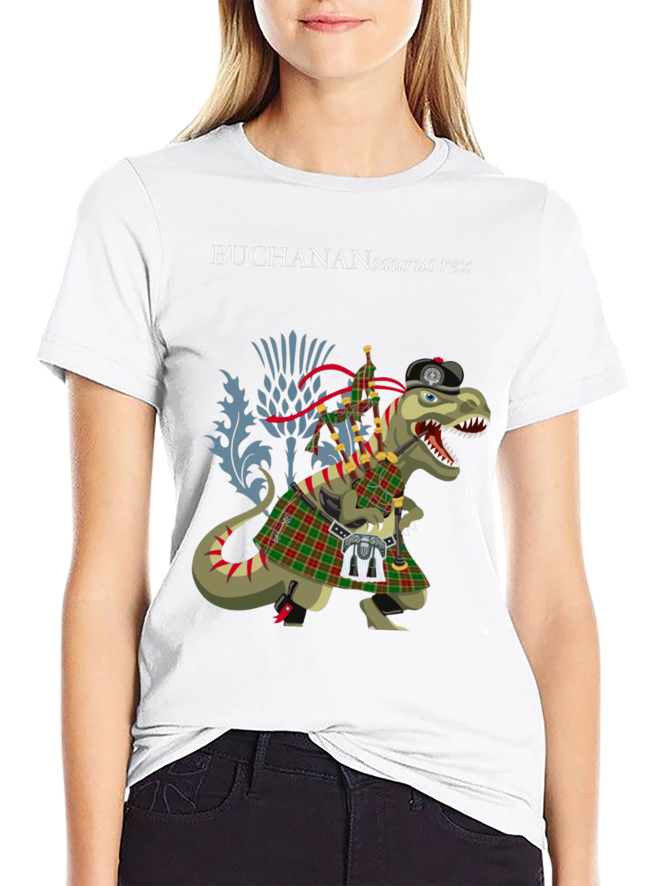Black Buchanan T-Rex Scottish Kilt T-Shirt view 9