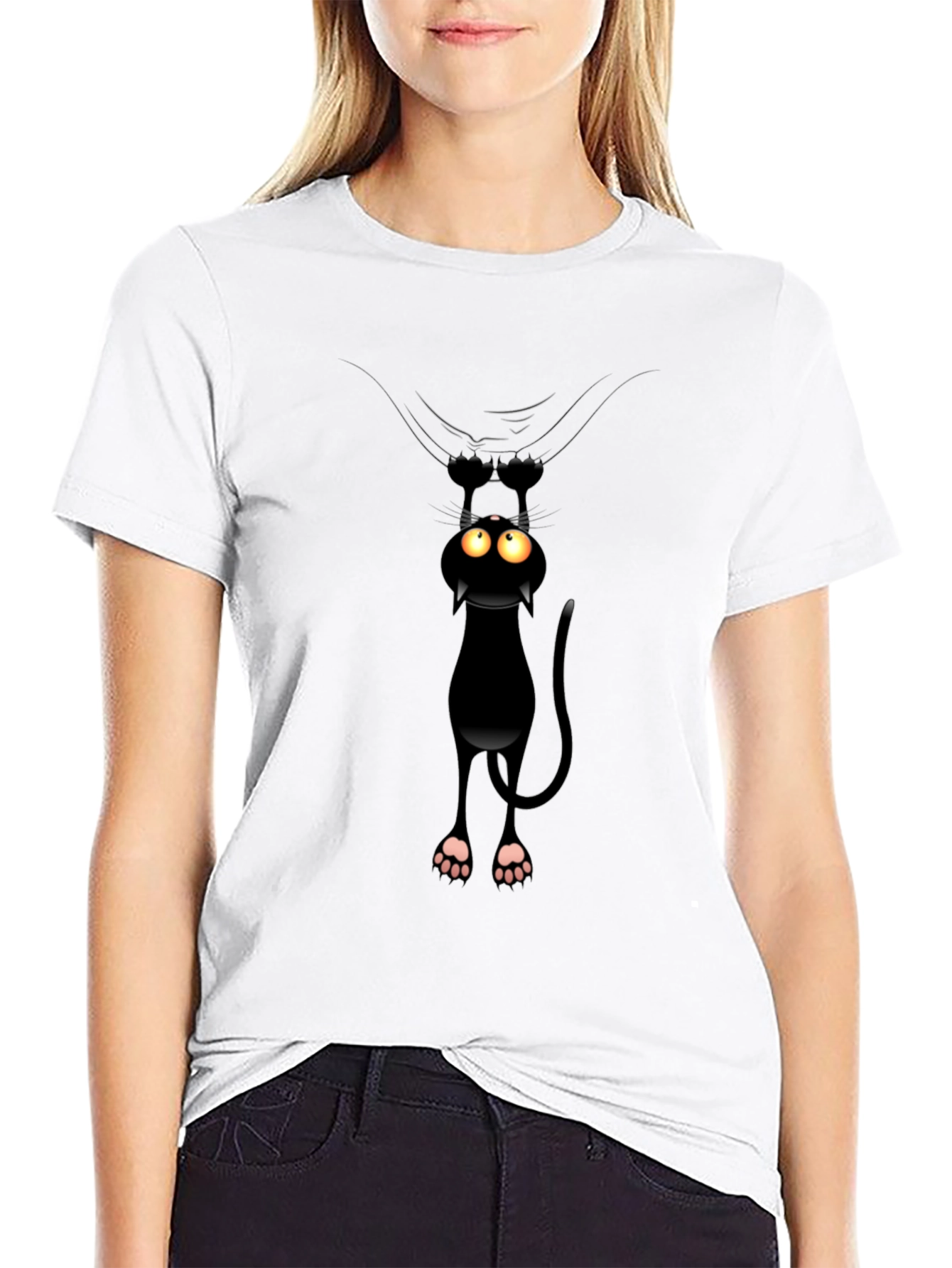 Funny Cat Hanging T-Shirt - Black Cotton Tee - 9