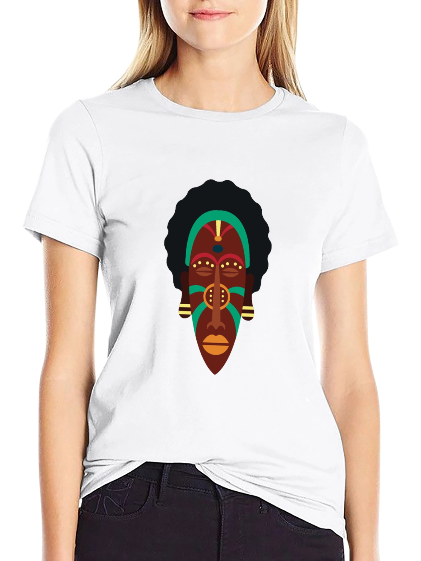 Black Tribal Mask Graphic Tee - Men's Black T-Shirt view 9