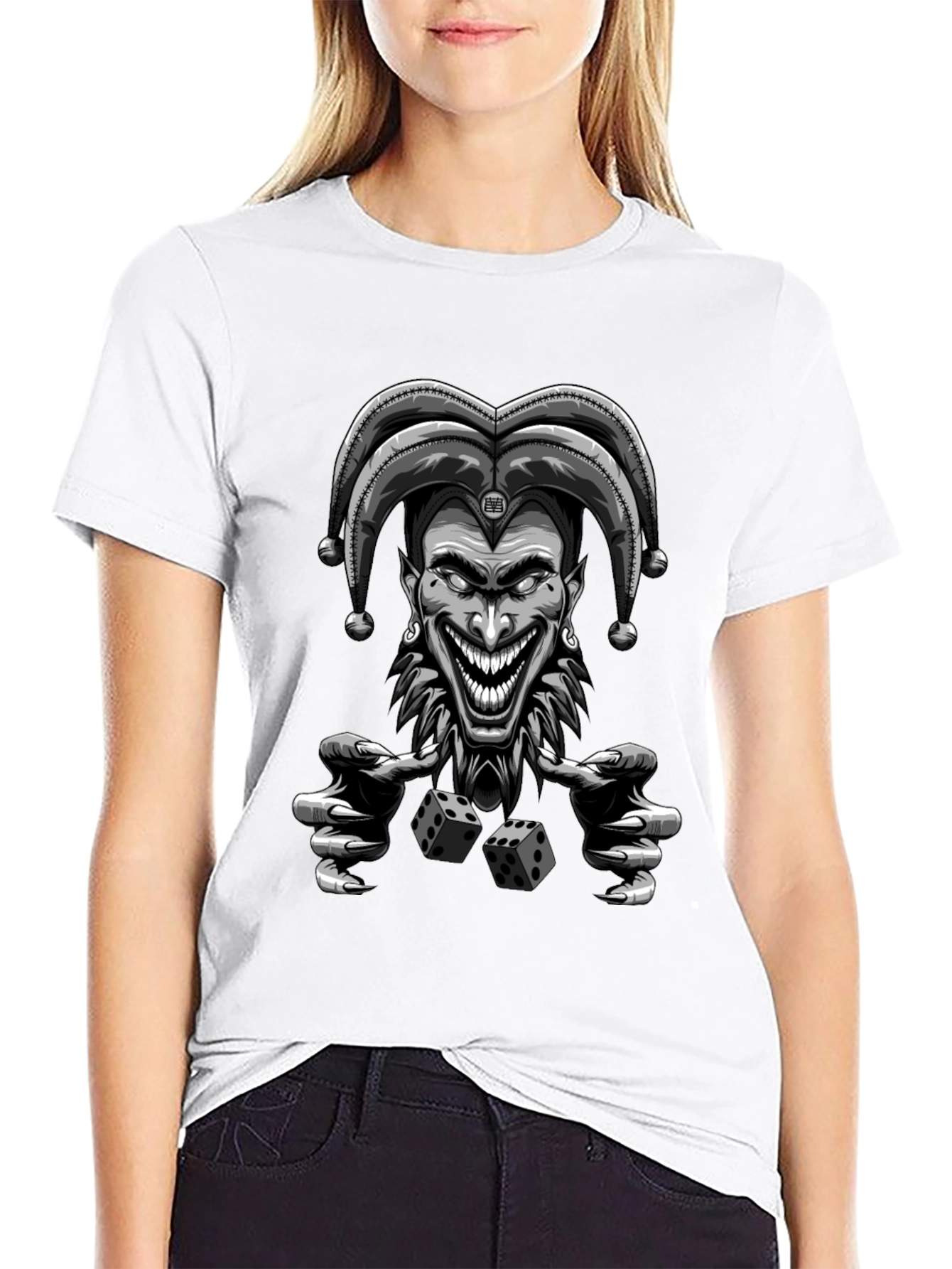 Black Creepy Joker Dice Graphic Tee - Men's Black T-Shirt view 9