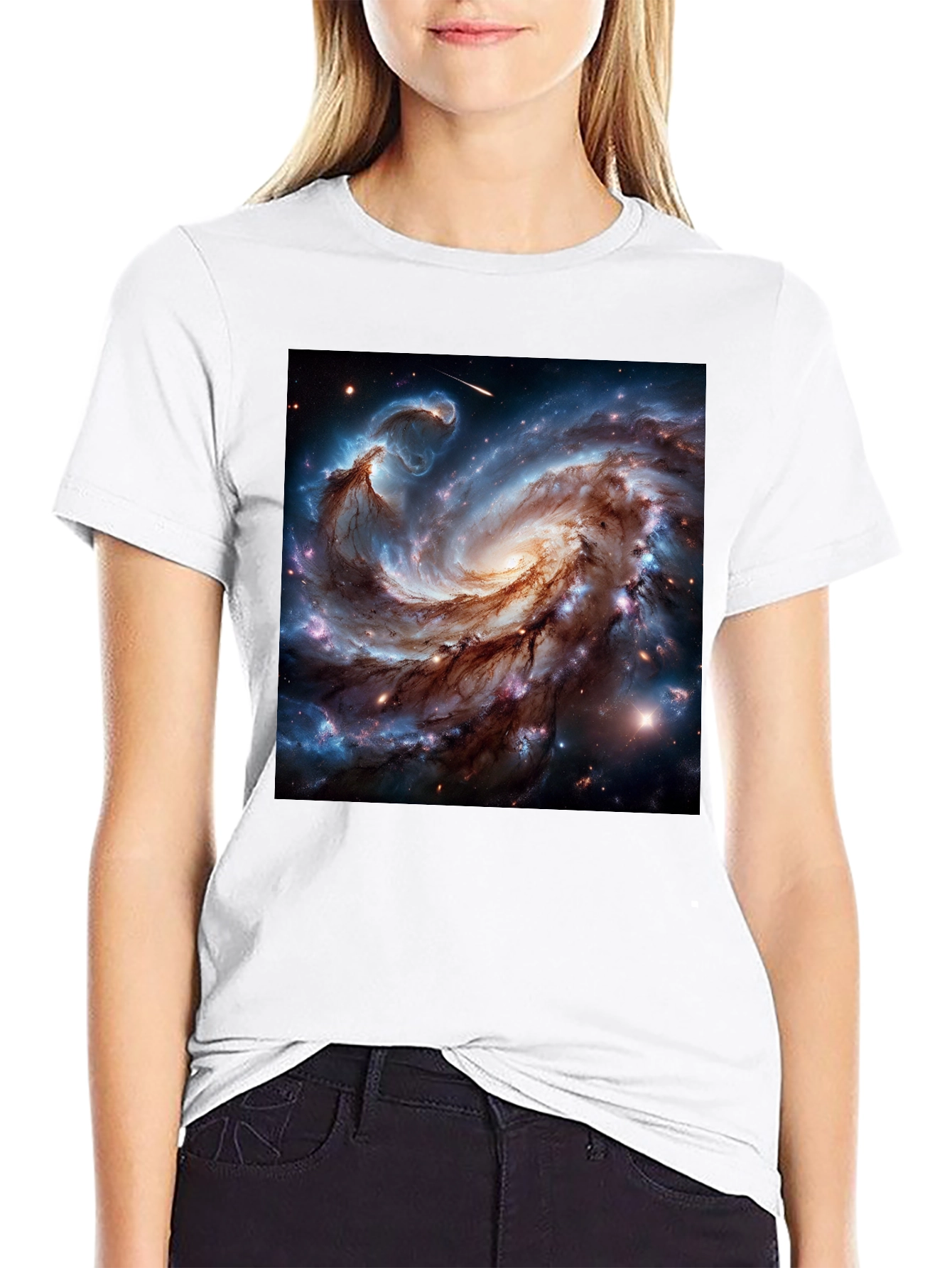 Black Cosmic Galaxy Graphic Tee - Black Cotton Blend T-Shirt view 9