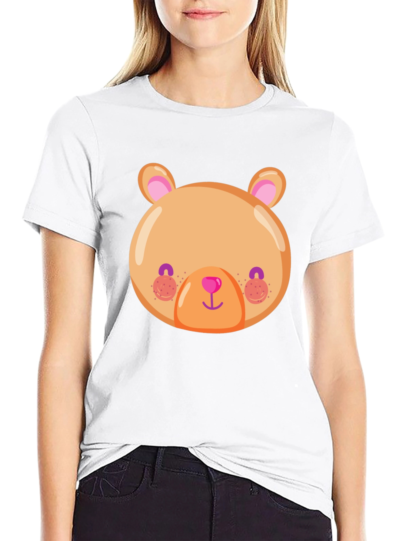 Black Cute Bear Face Graphic Tee - Soft Black T-Shirt view 9