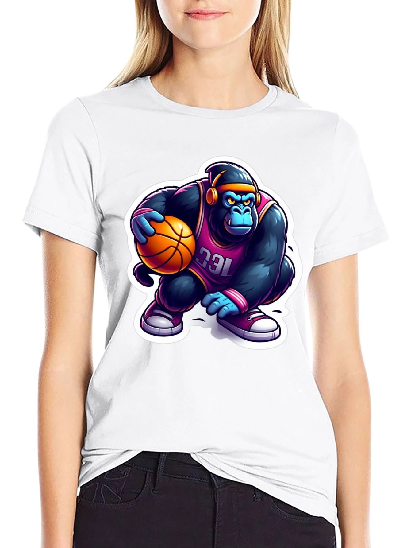 Black Gorilla Basketball T-Shirt - Cool Cartoon Design view 9