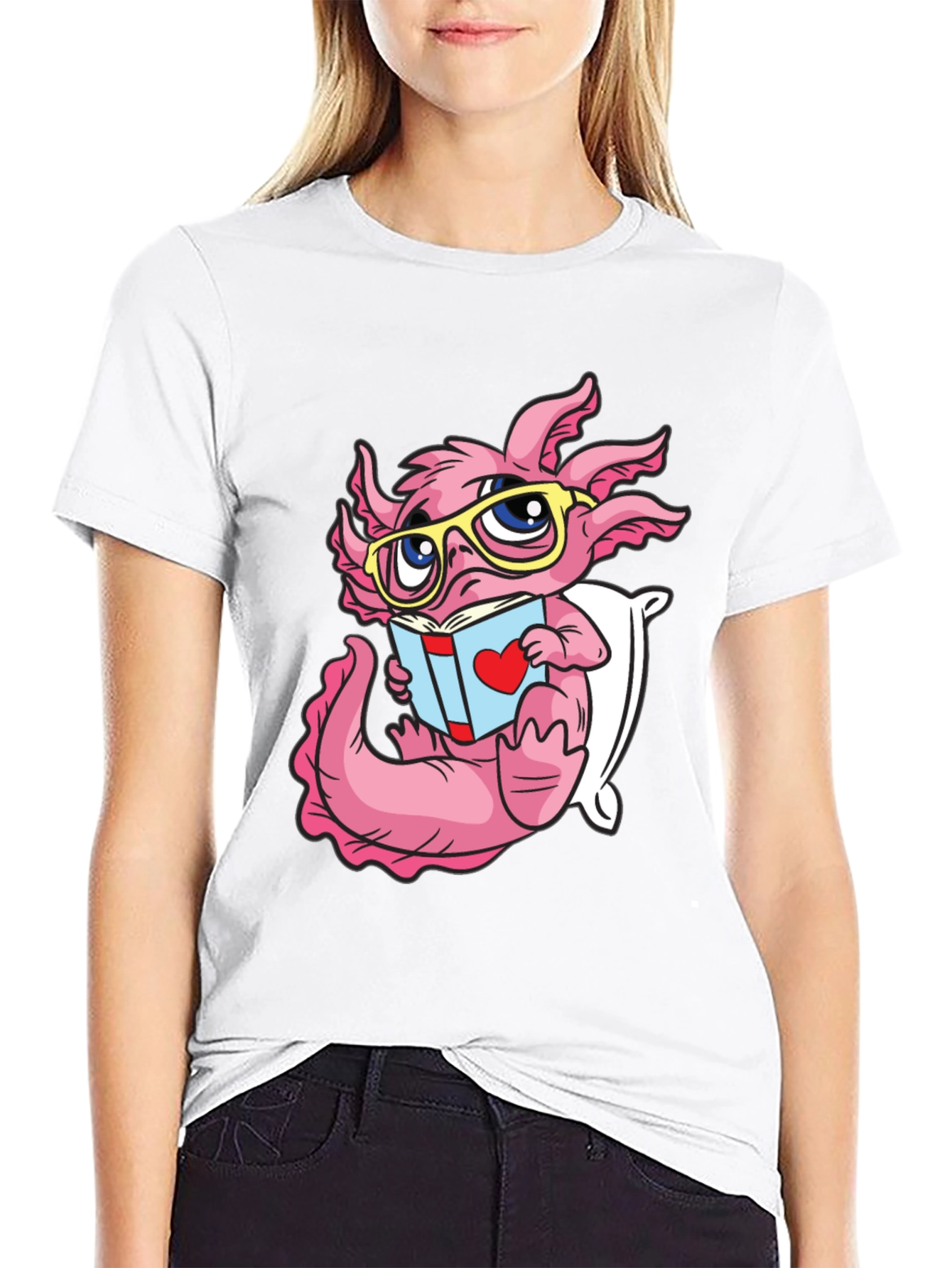 Black Axolotl Reading Book T-Shirt view 9