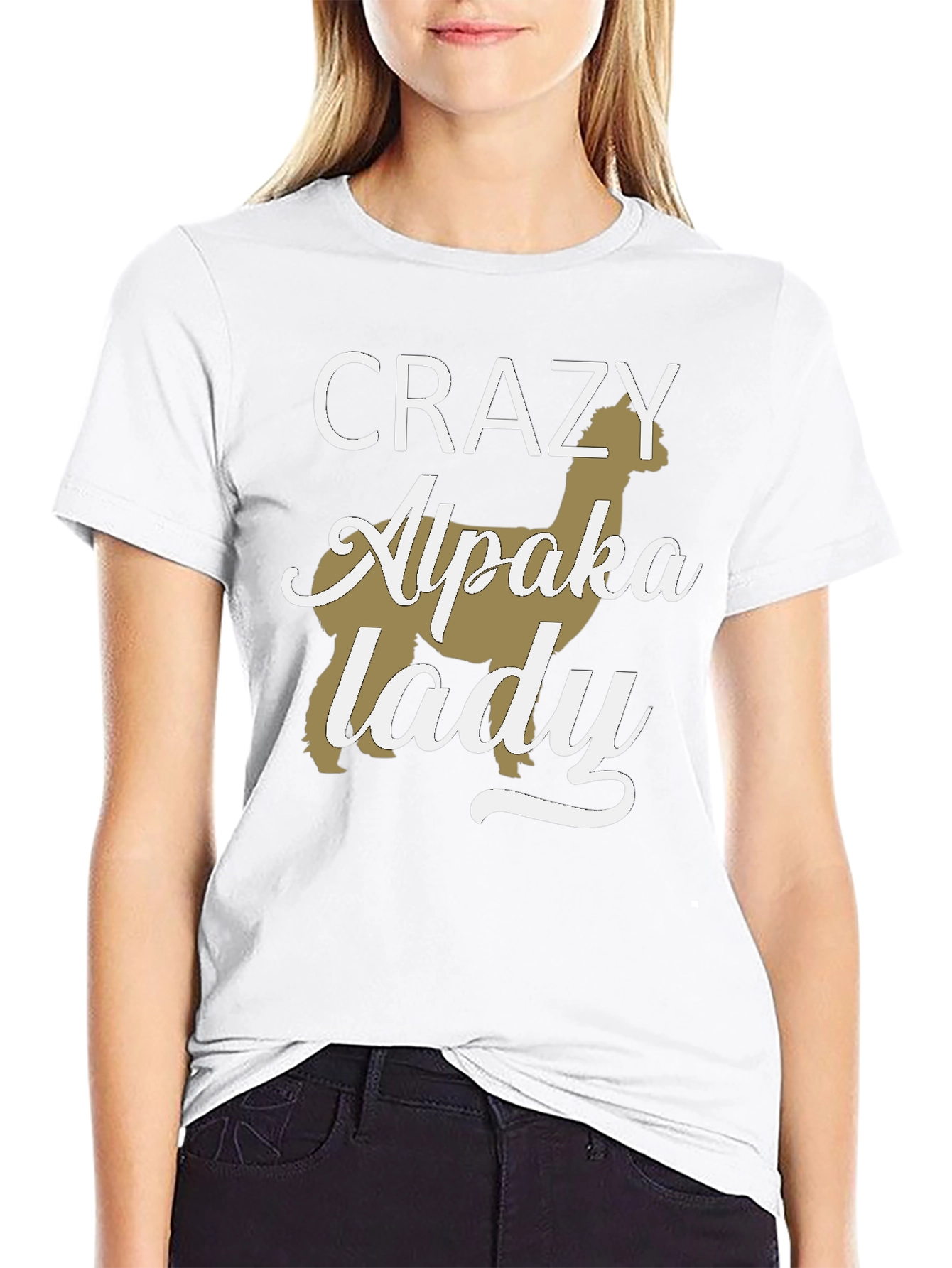 Black Crazy Alpaca Lady T-Shirt - Novelty Graphic Tee view 9
