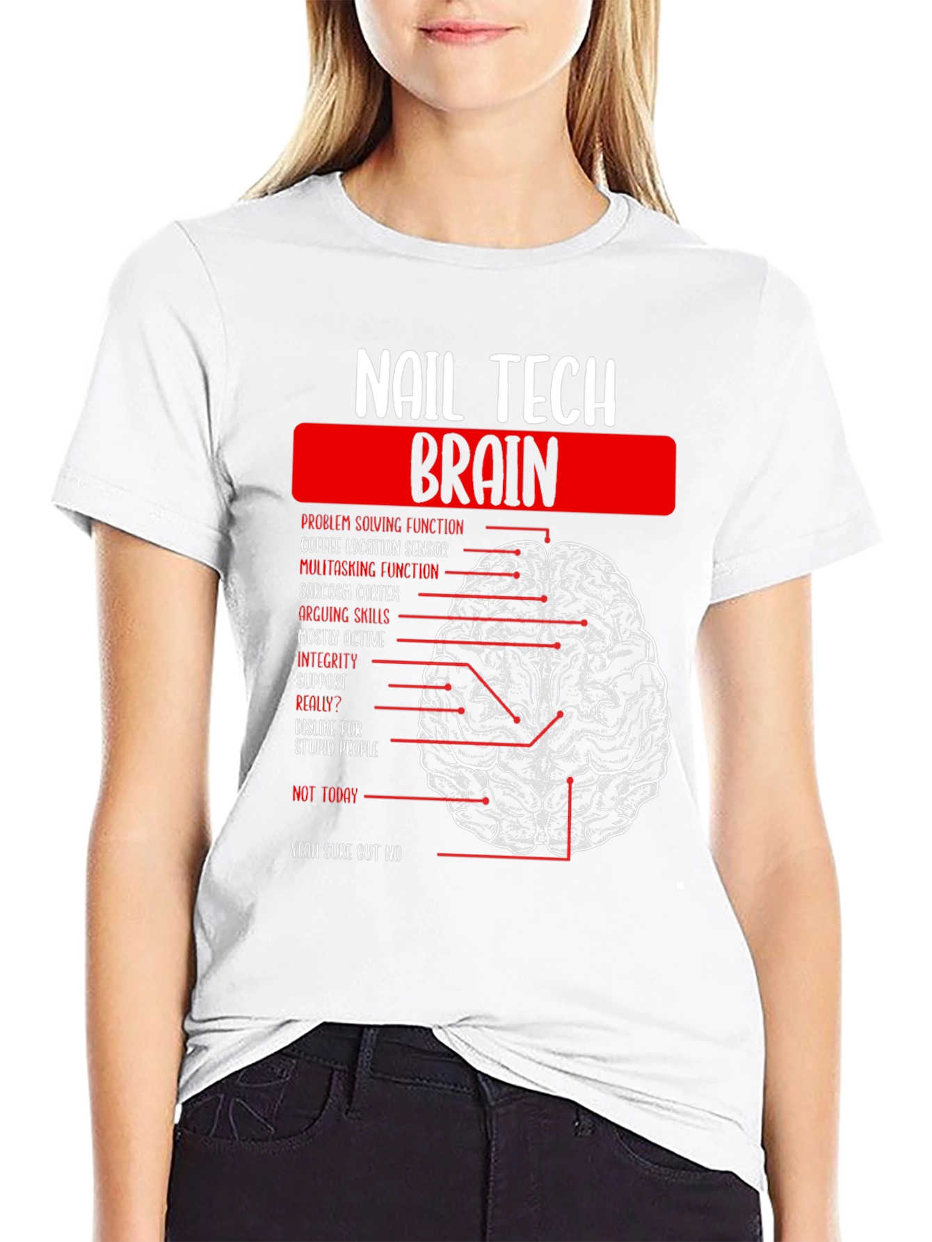 Black Nail Tech Brain Anatomy Graphic T-Shirt view 9