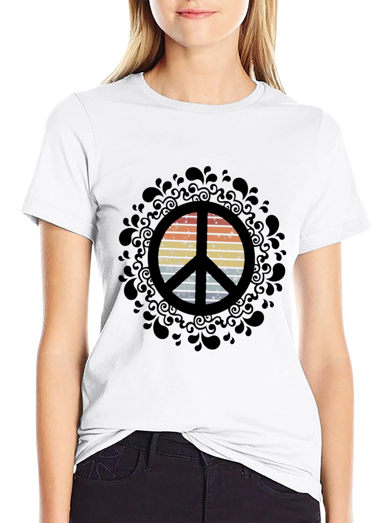 Black Retro Peace Sign Graphic Tee - Black view 9