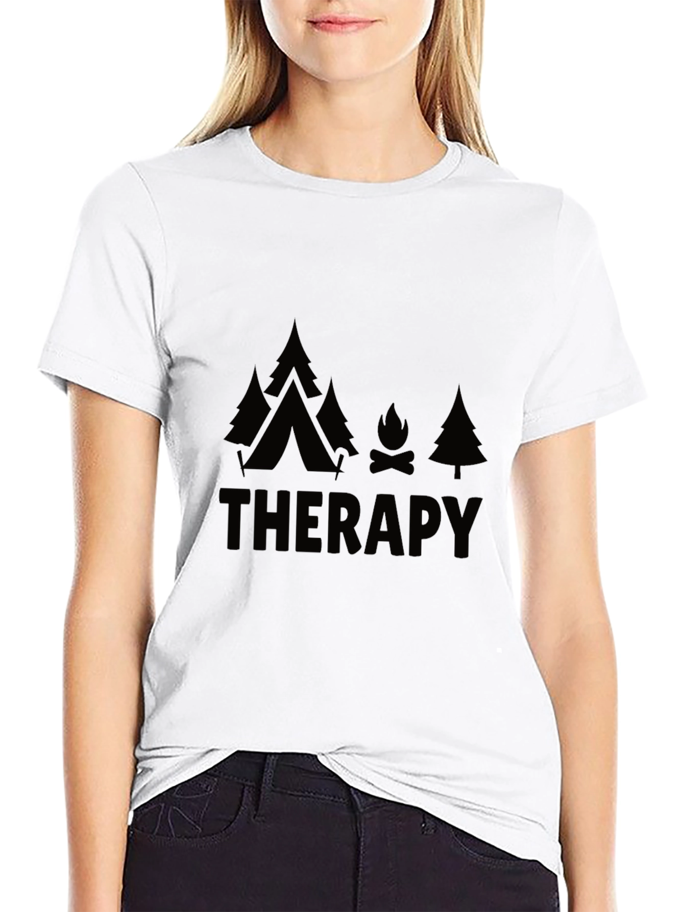 Black Camping Therapy T-Shirt, Nature Lover Tee view 9