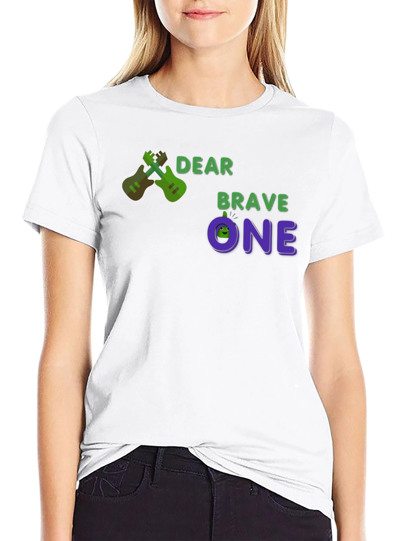 Black Dear Brave One T-Shirt - Guitar Design view 9