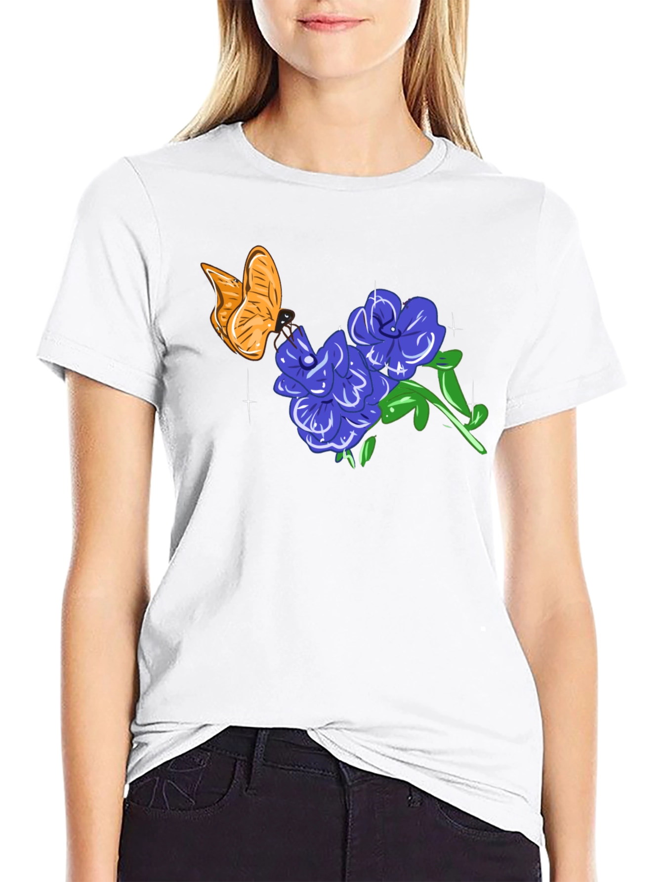 Black Butterfly & Floral Graphic T-Shirt view 9