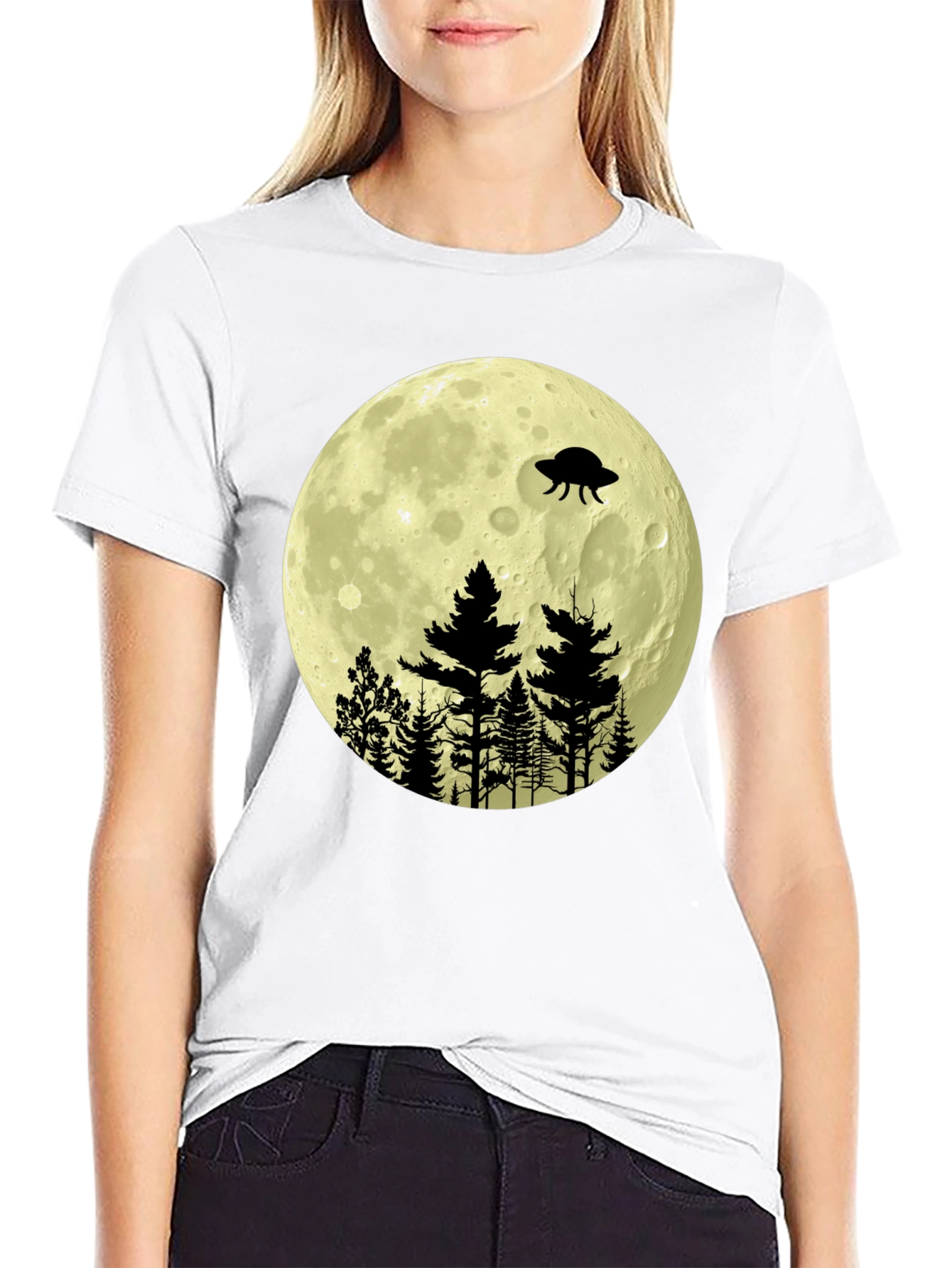 Black UFO Moon Forest Graphic Tee view 9