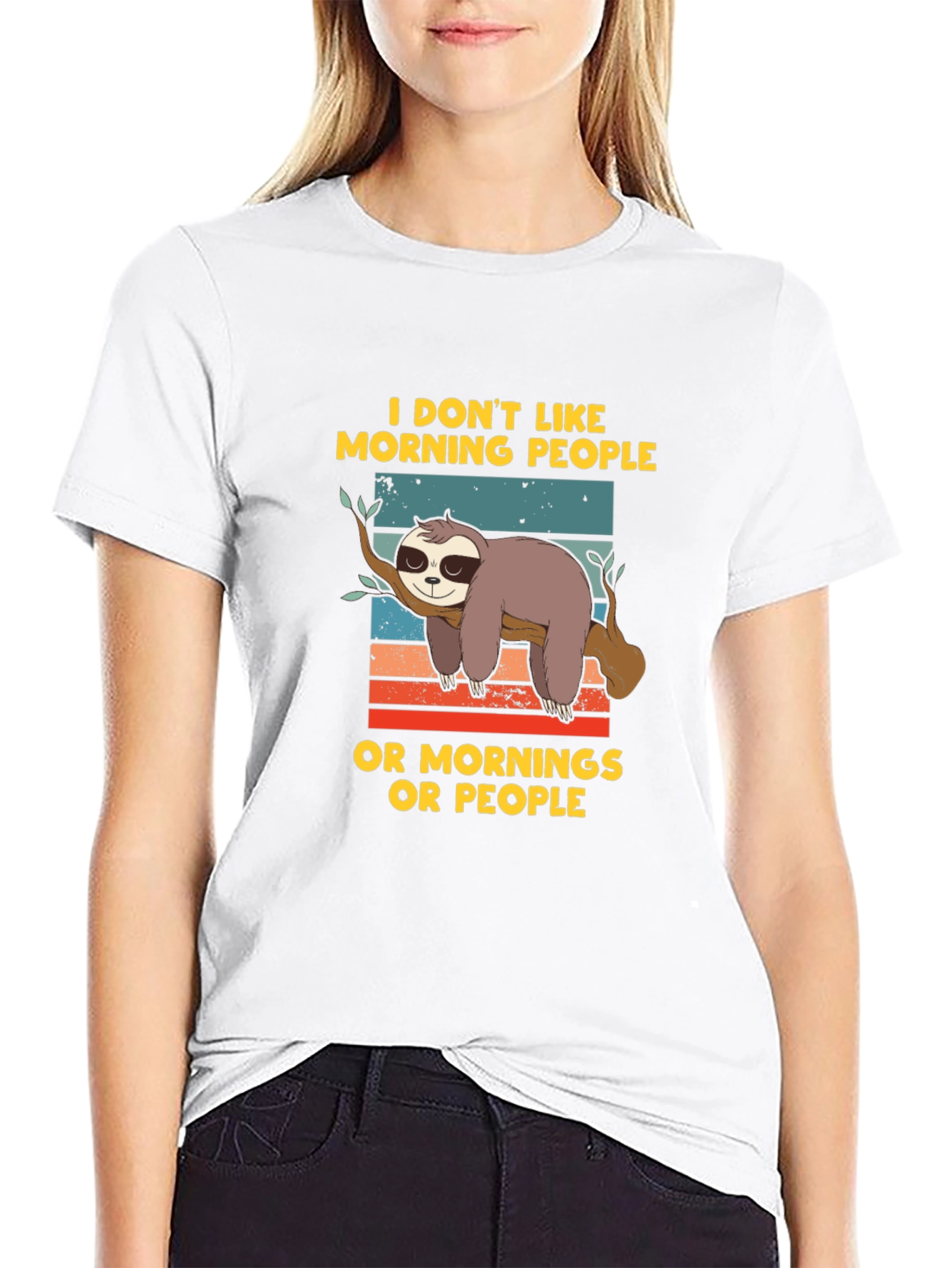 Black Funny Sloth T-Shirt - "I Don't Like Morning People" view 9