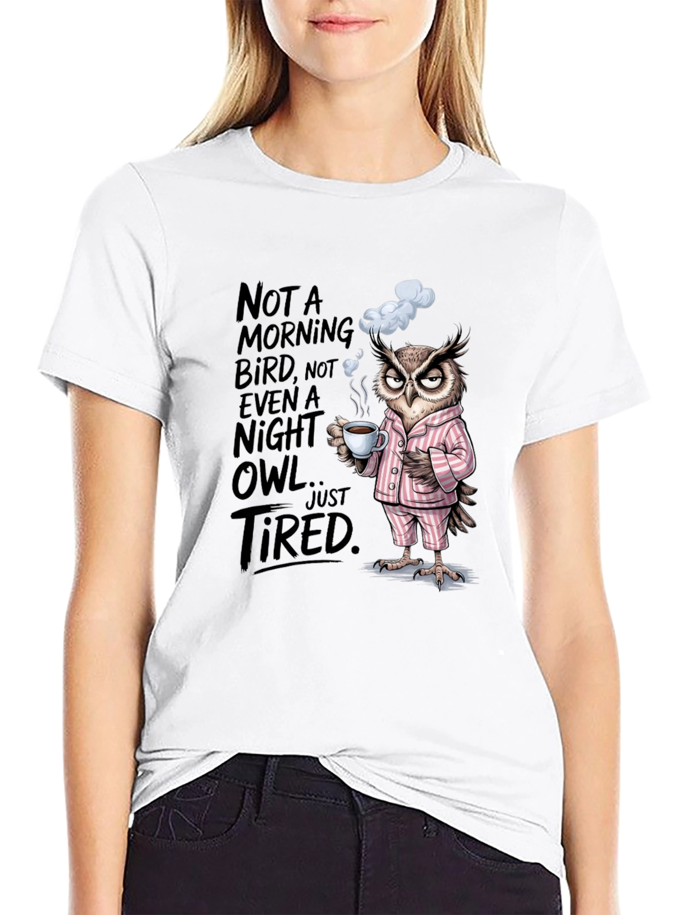 Black Tired Owl Graphic Tee - Not a Morning Bird T-Shirt view 9