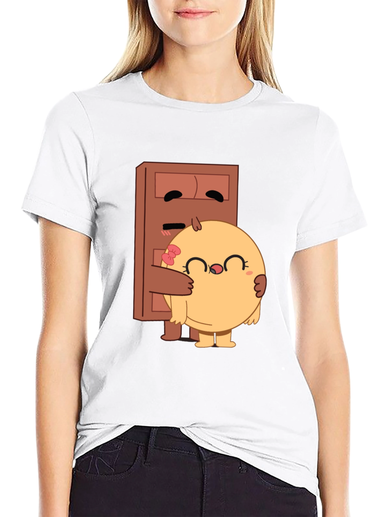 Black Cute Cartoon Hug T-Shirt view 9