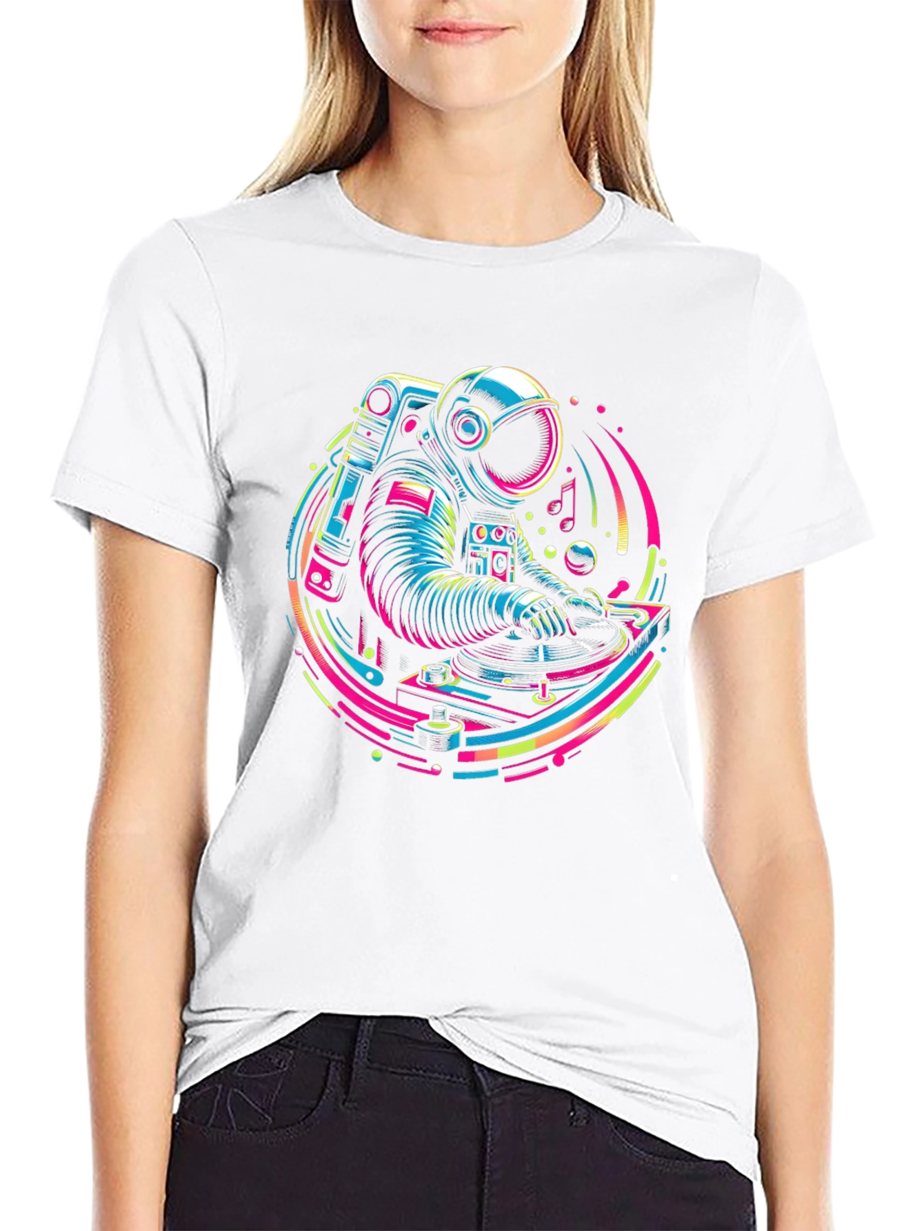 Black DJ Astronaut Graphic Tee - Neon Space Vibes view 9